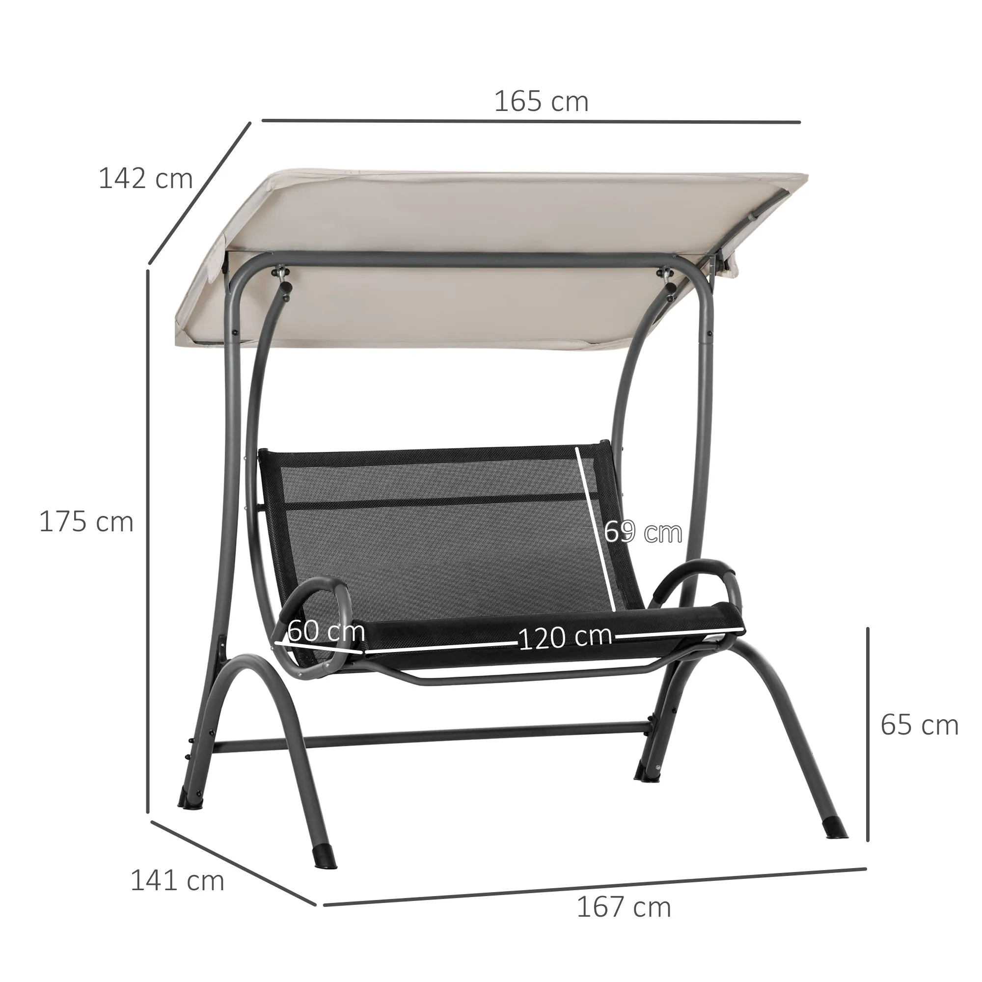 2 Seater Garden Swing Seat Double Bed Swing Chair Outdoor Hammock Bench w/ Adjustable Tilting Canopy