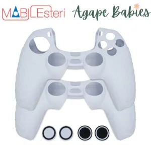 20800033SET Mobilesteri Silicone Rubber Cover Skin Case & Thumb-Stick Grip Covers, Twin Pack for PS5 Controllers