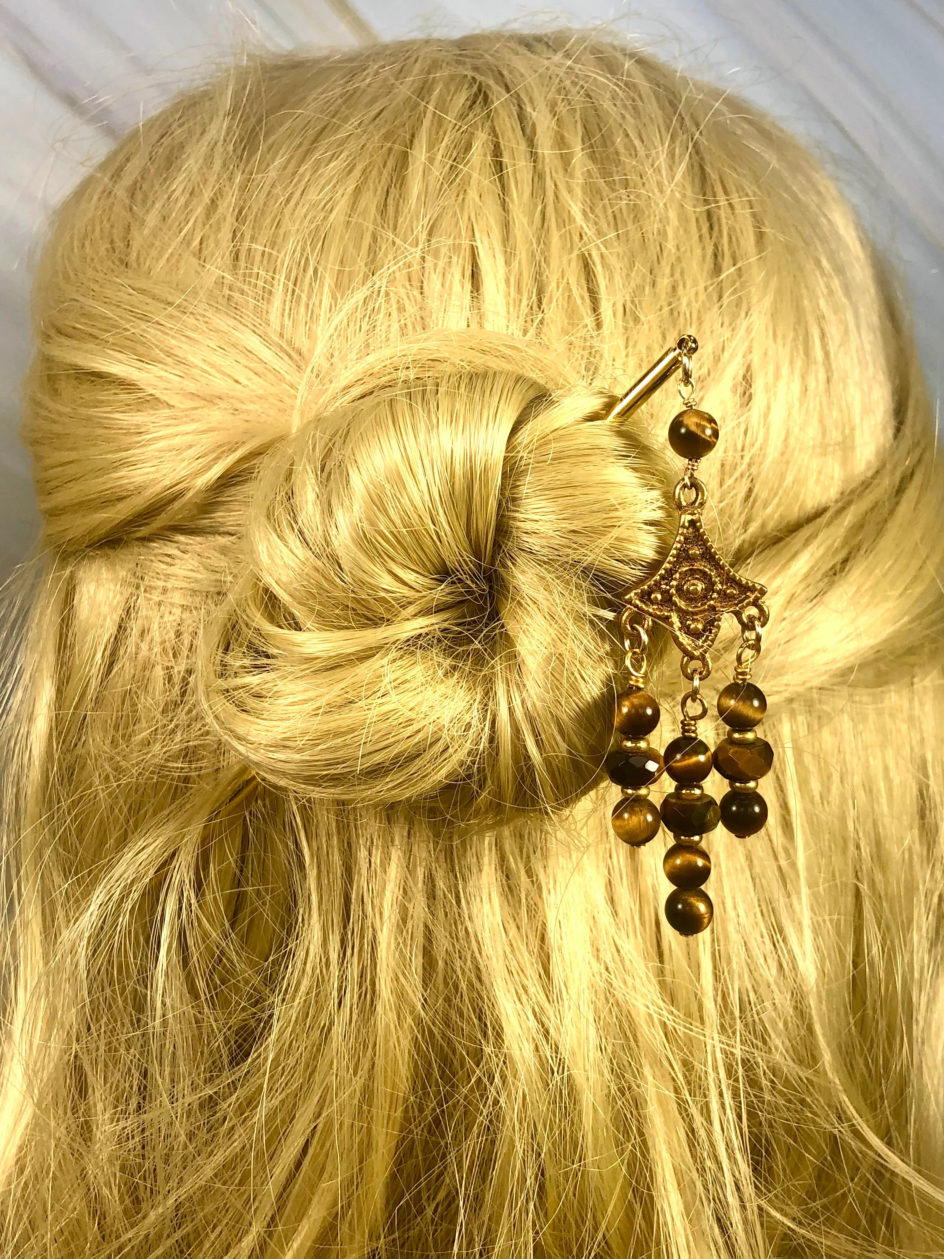 22k Gold Tigers Eye Hair Stick, luxury Japanese Hair Stick gold Kanzashi Hair Pin