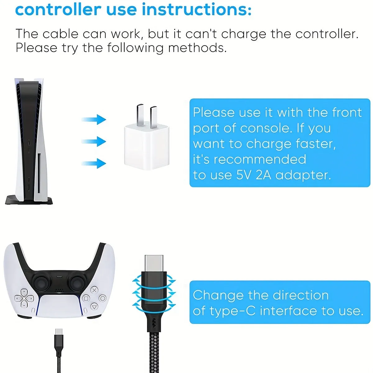 3.05 Meter Nylon Braided USB-C Charging Cable for PS5, Xbox Series X/S, and Switch Controllers