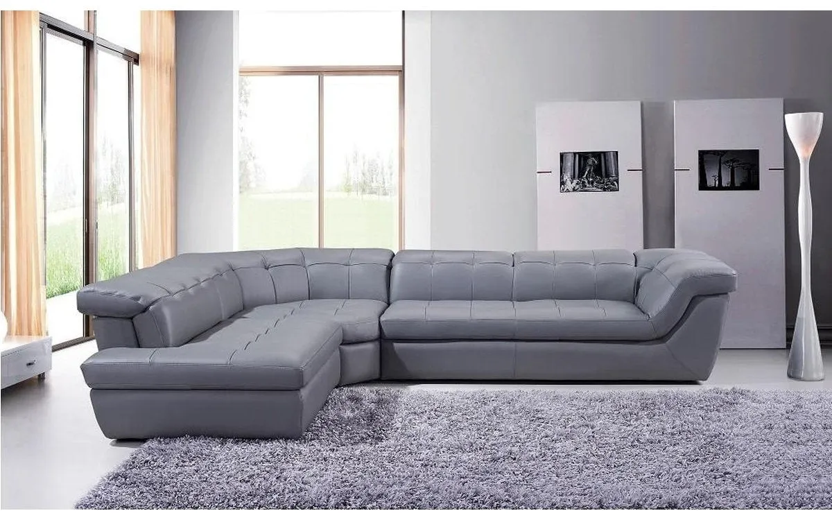 397 Gray Italian Leather  Sectional Sofa