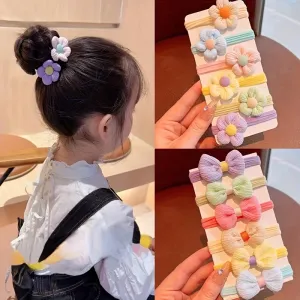 6pcs Colorful Bow Flowers Hair Ties  Perfect Gift for Girls and Kids