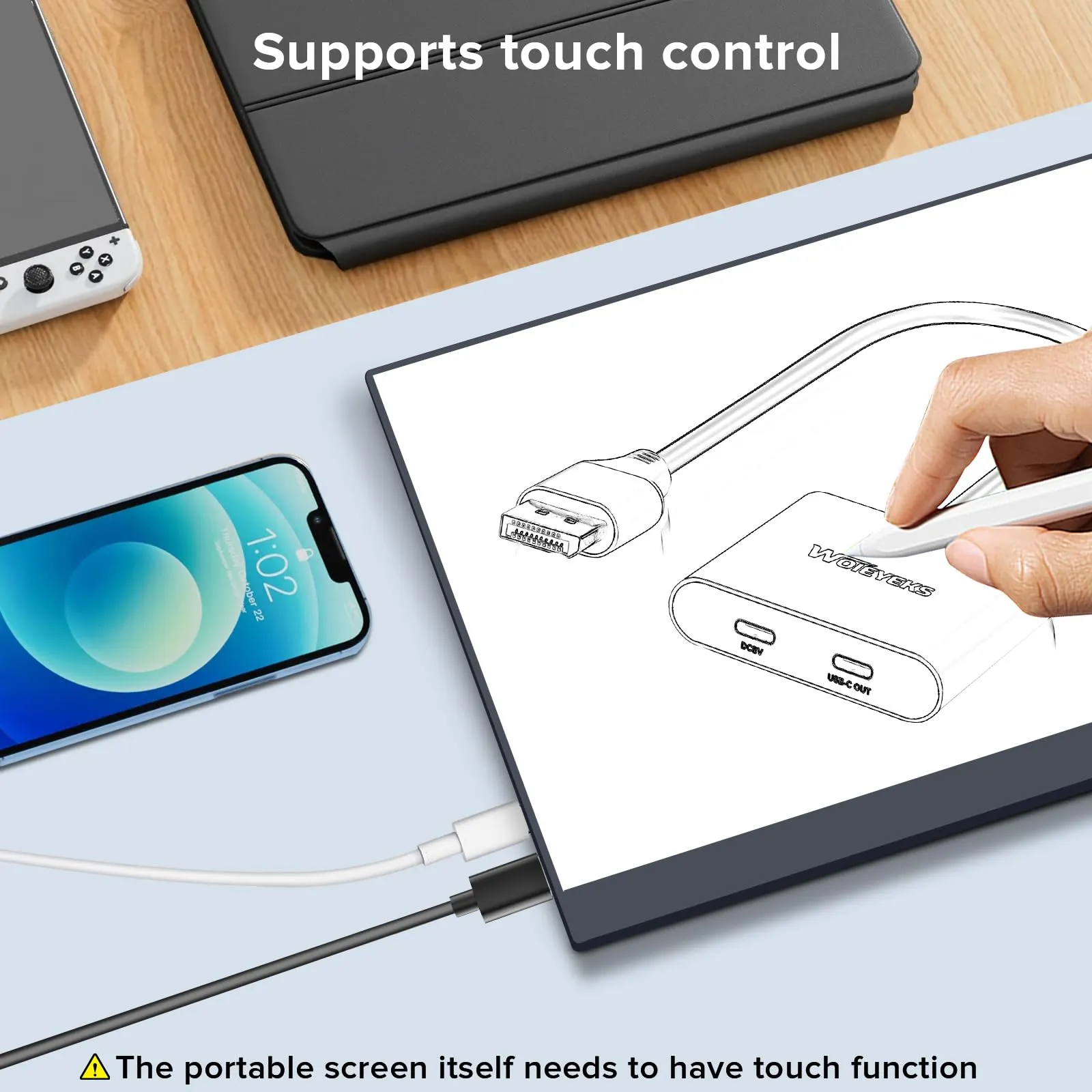 8K 60Hz HDR DisplayPort to USB C Female Cable Adapter with Powered,Uni-Directional DP Input to Type C Display Converter Support Touch,Compatible with VR/XR/AR Glasses、Laptop、PC