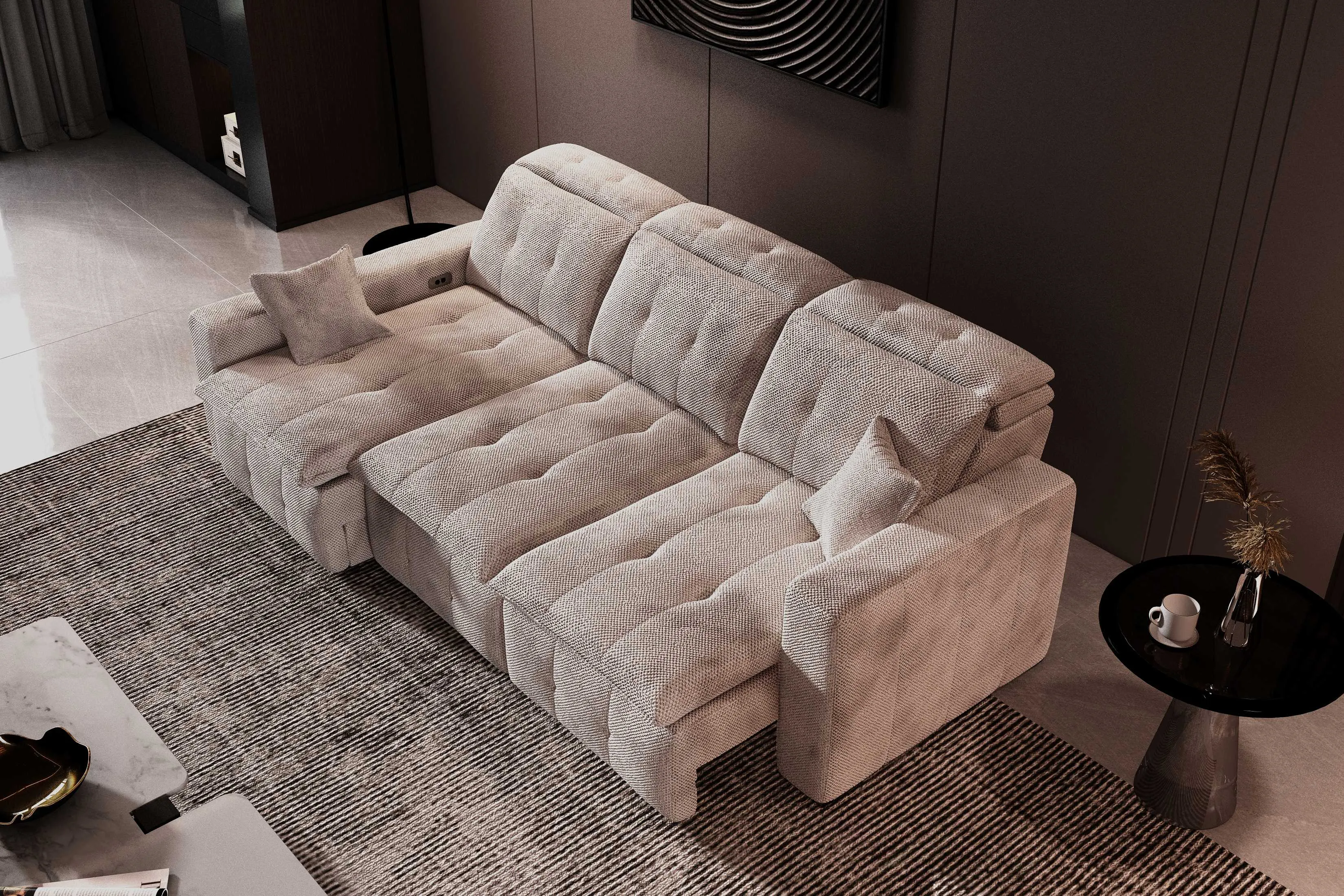 Aldo Sliding Seat Fabric Sectional Sofa with Storage