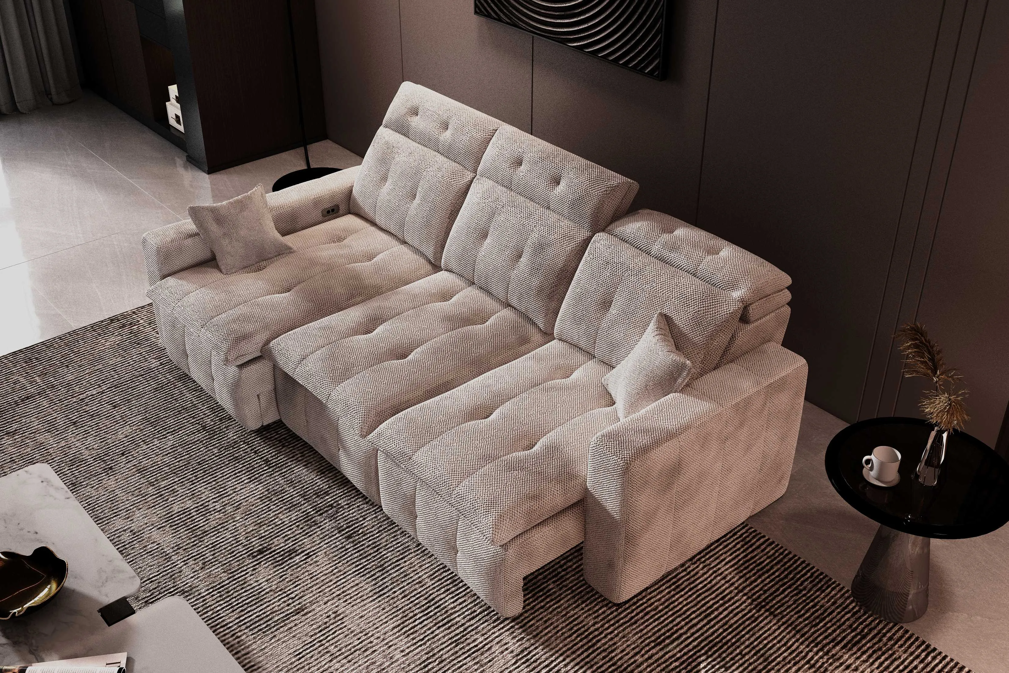 Aldo Sliding Seat Fabric Sectional Sofa with Storage