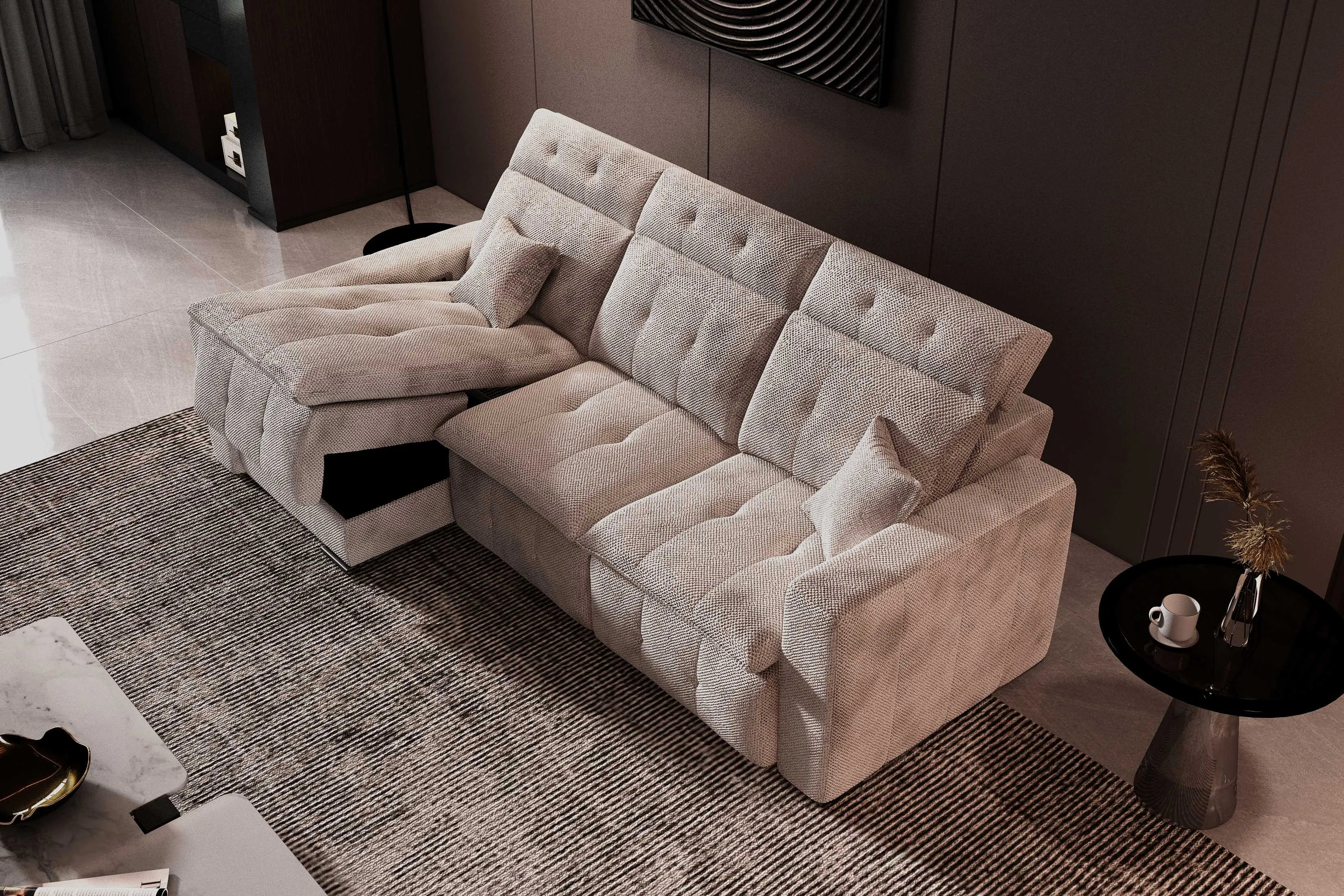 Aldo Sliding Seat Sectional Sofa with Storage