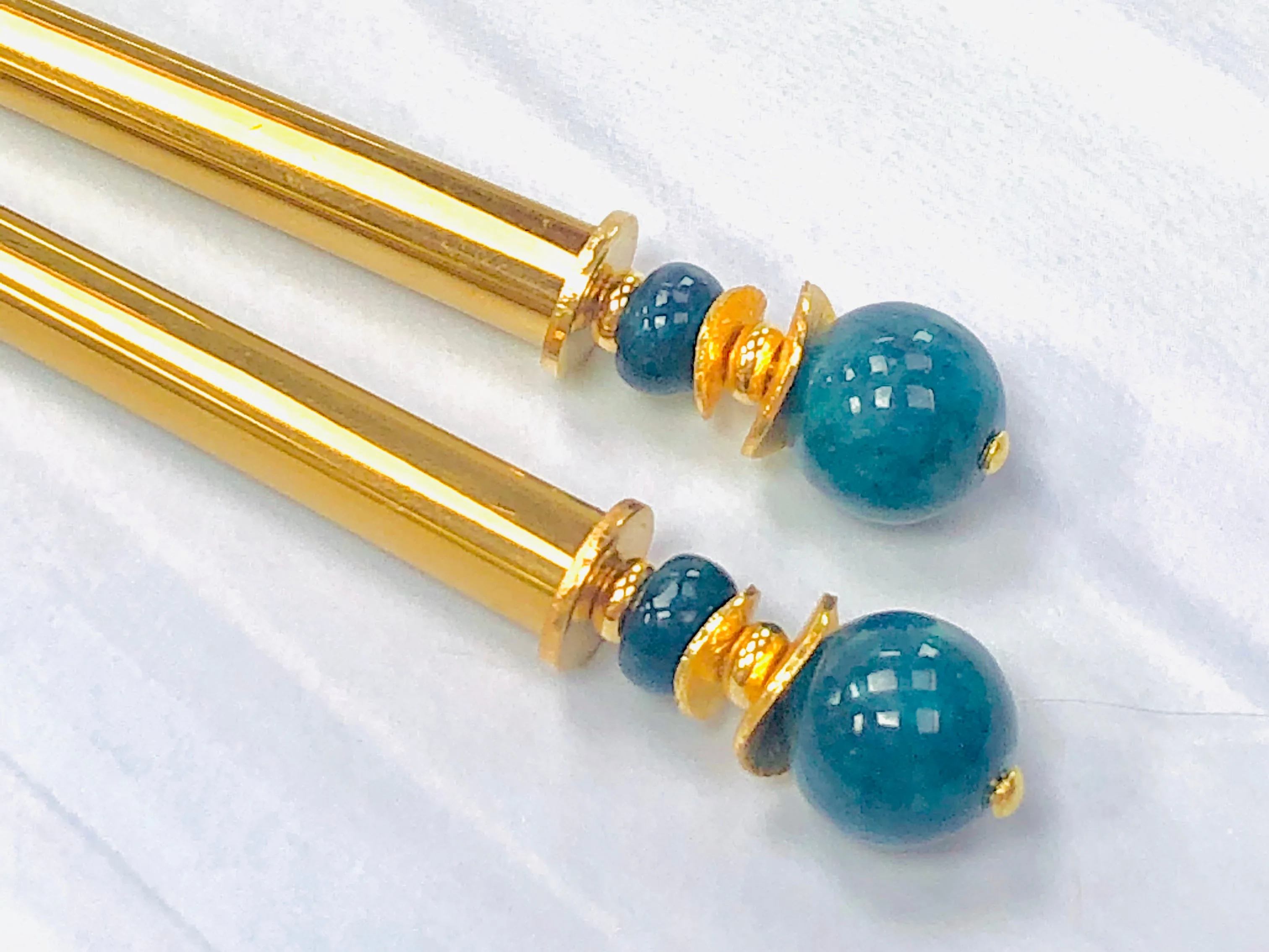 Apatite Gold Gemstone Hair Sticks, Gemstone Hair Pins