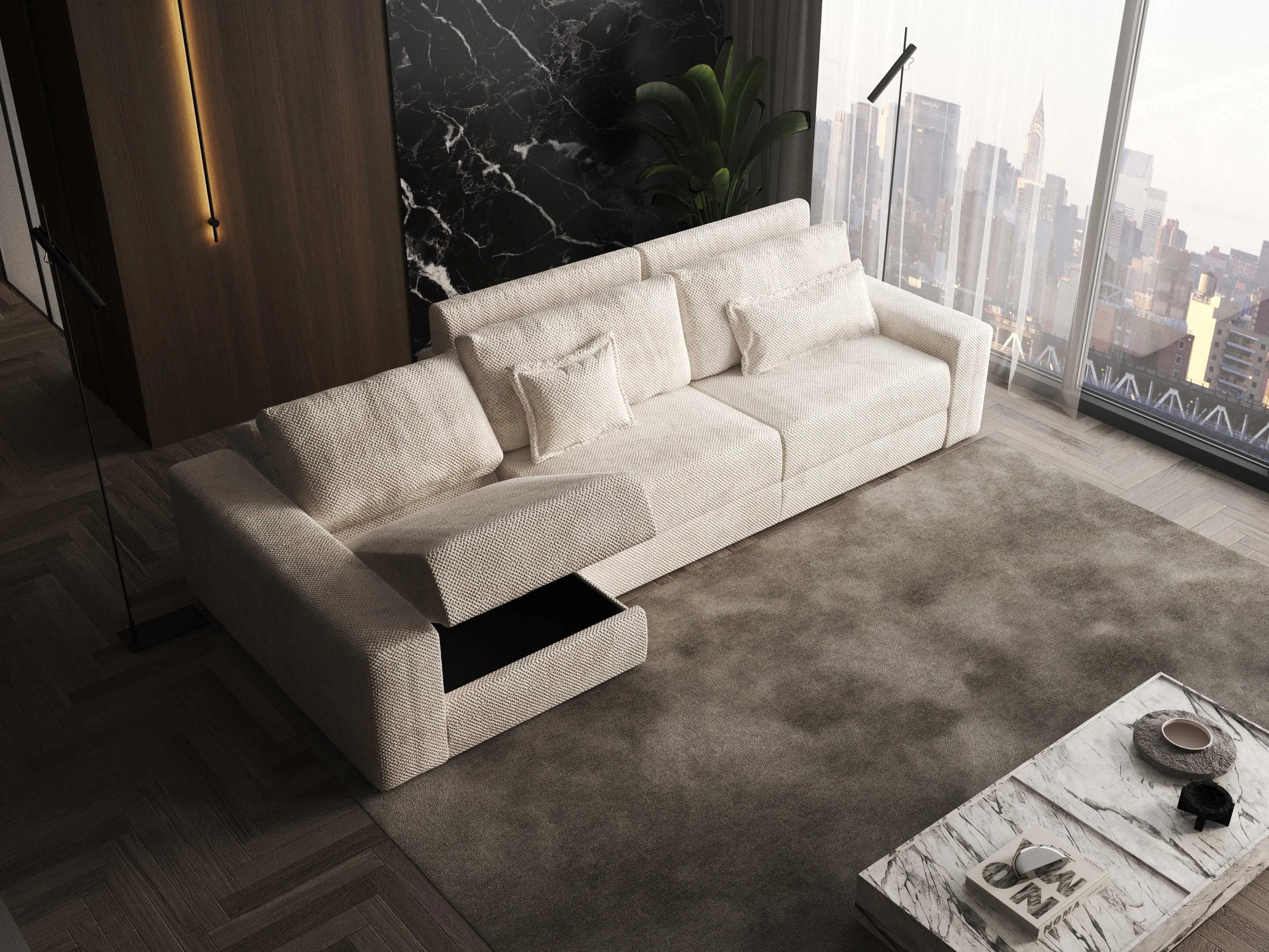 Aria Functional Sectional Sofa with bed and storage