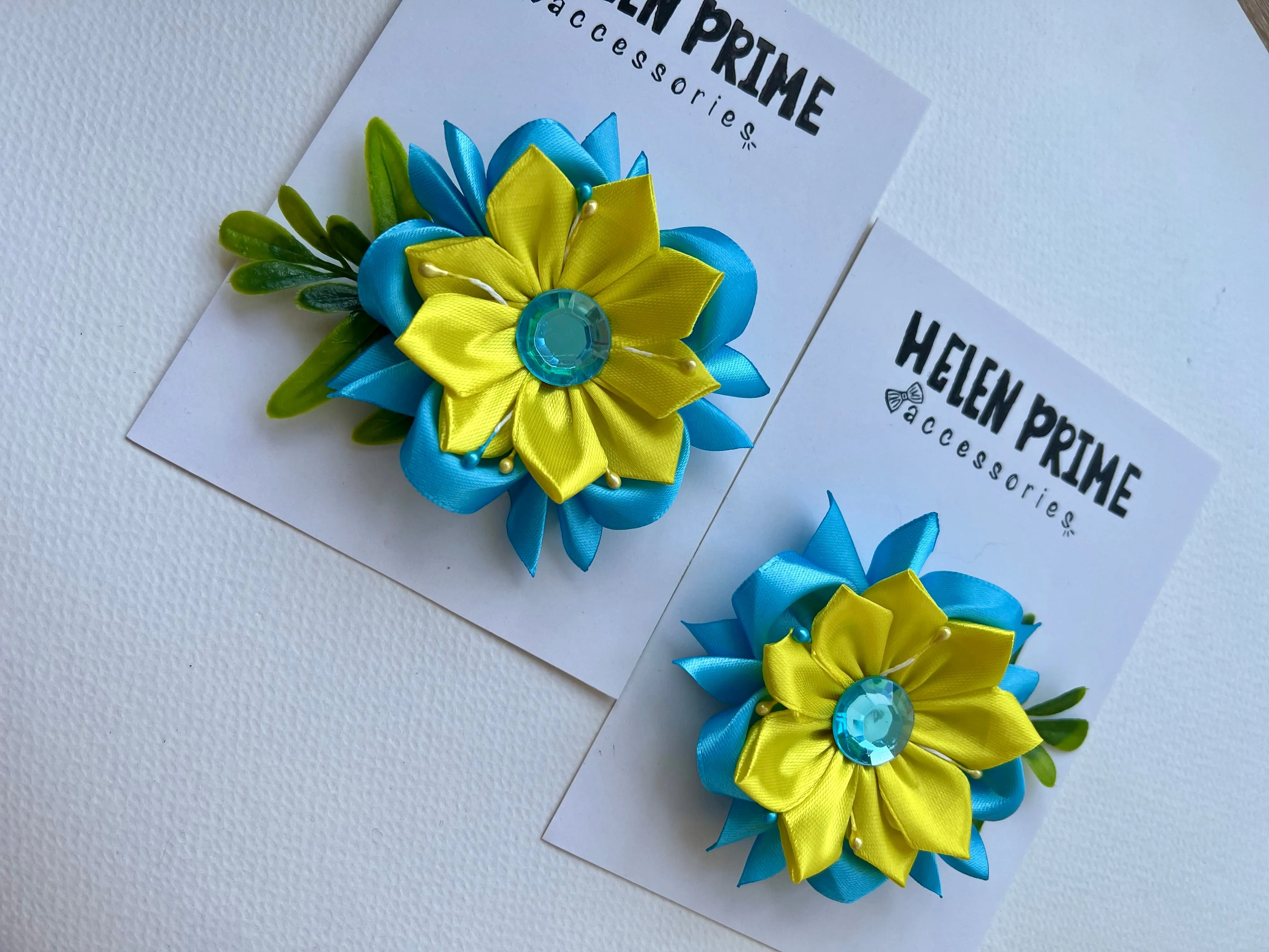 Blue and yellow Pigtail Bow Set Pinwheel Baby Bow Hello 1st Grade Accessories