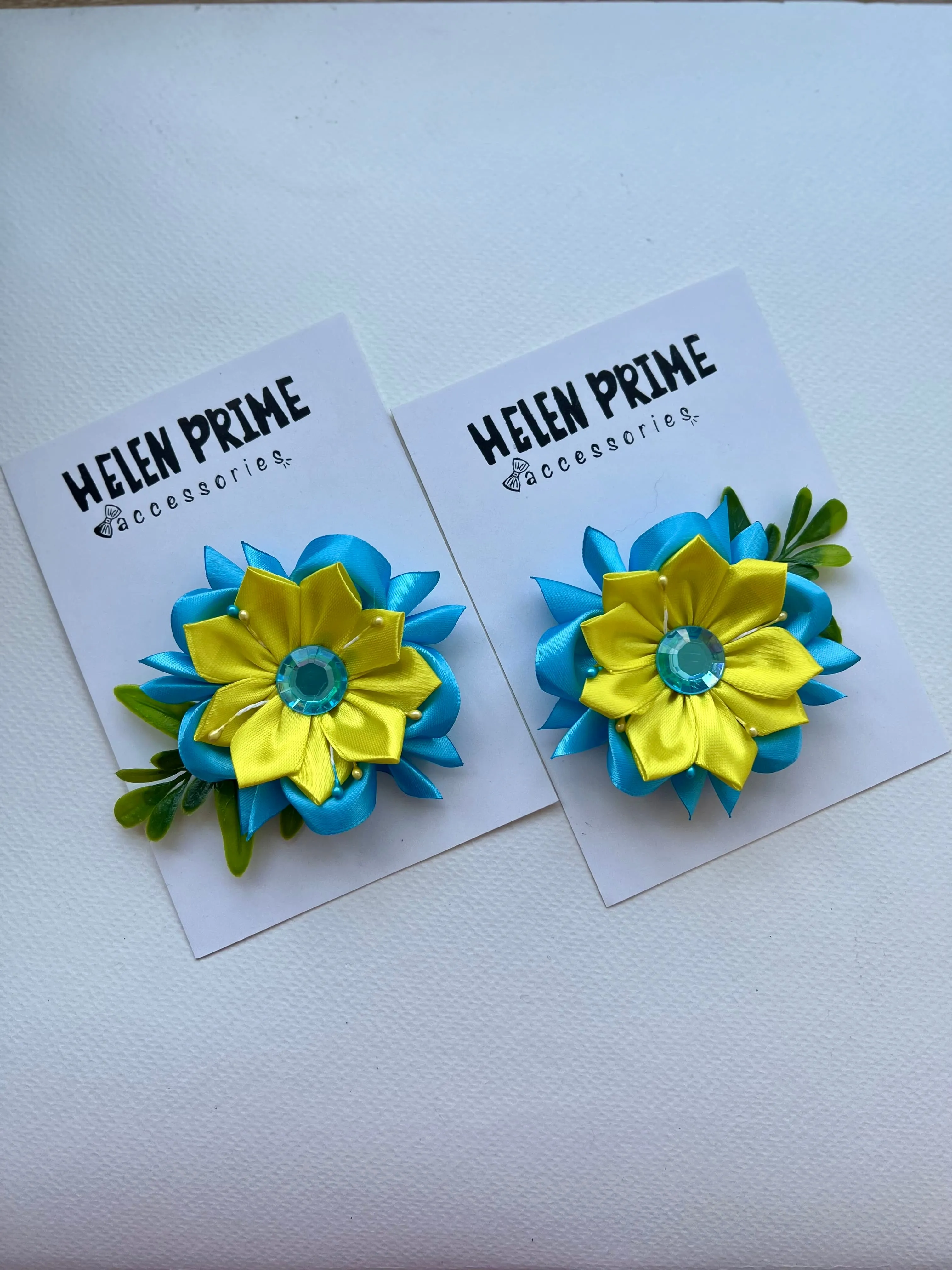 Blue and yellow Pigtail Bow Set Pinwheel Baby Bow Hello 1st Grade Accessories