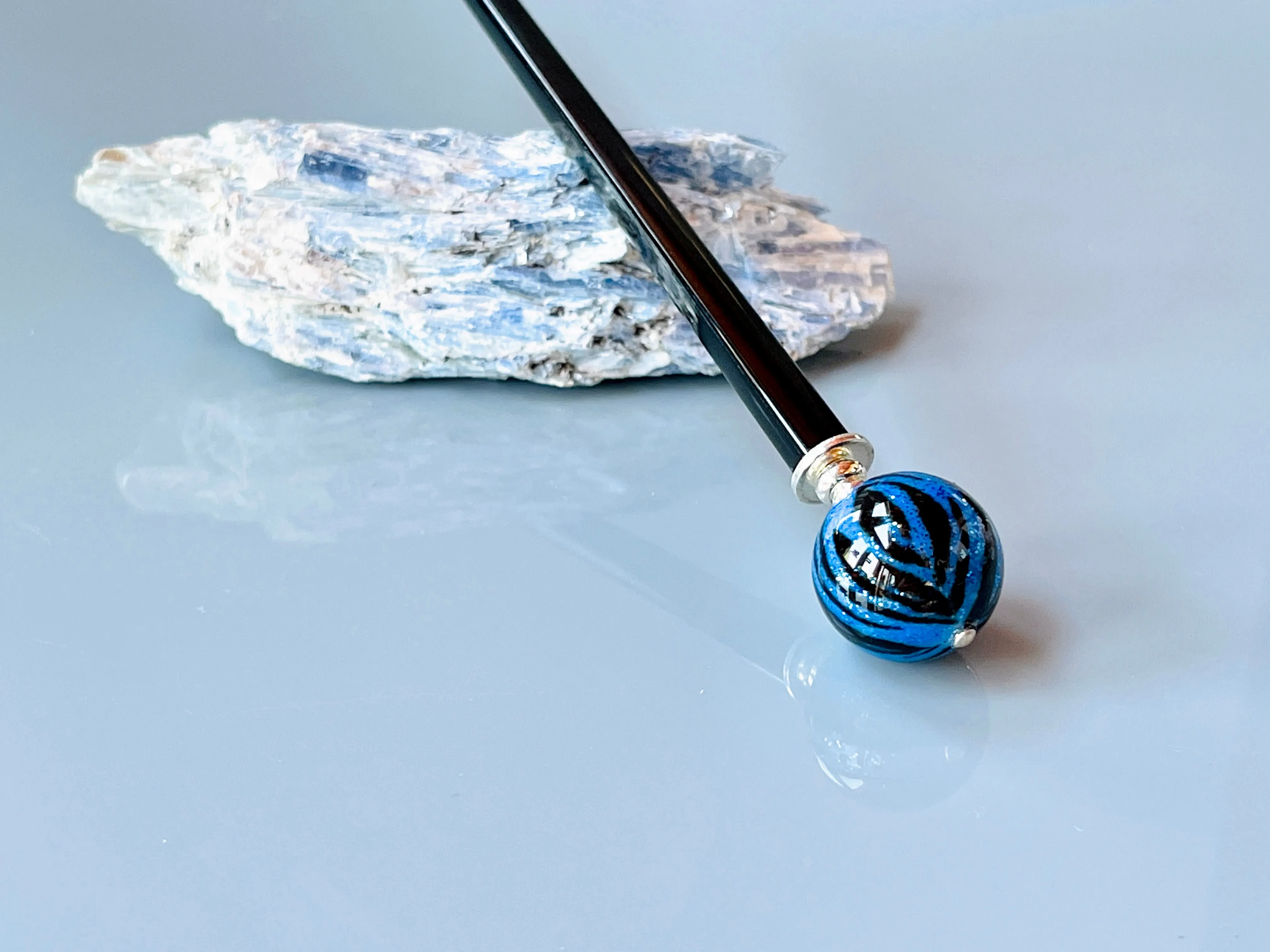 Blue Tiger Art Glass hair stick, hand made elegant hair pin shawl pin