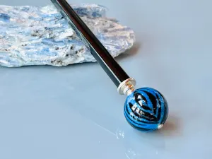 Blue Tiger Art Glass hair stick, hand made elegant hair pin shawl pin