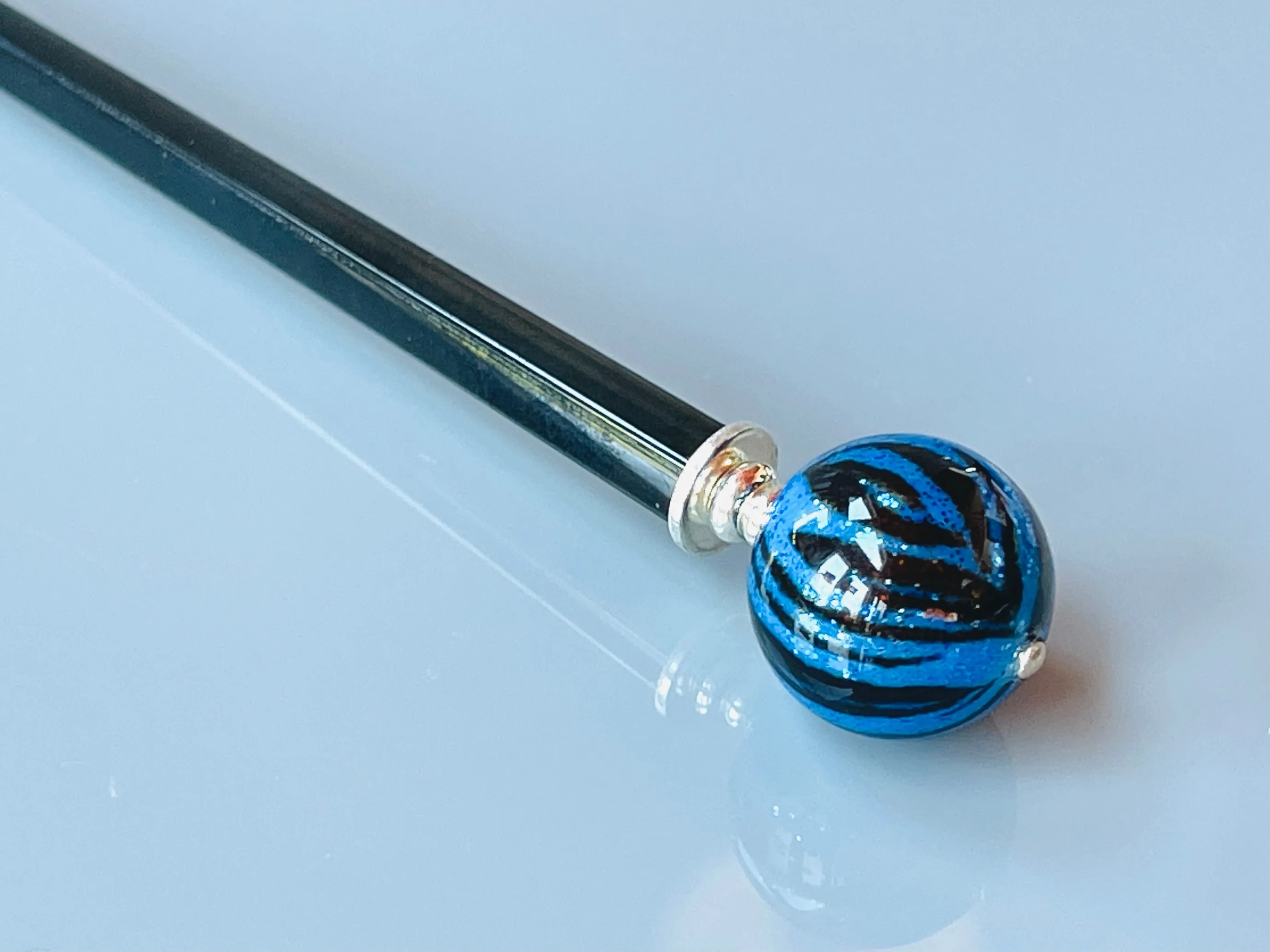 Blue Tiger Art Glass hair stick, hand made elegant hair pin shawl pin