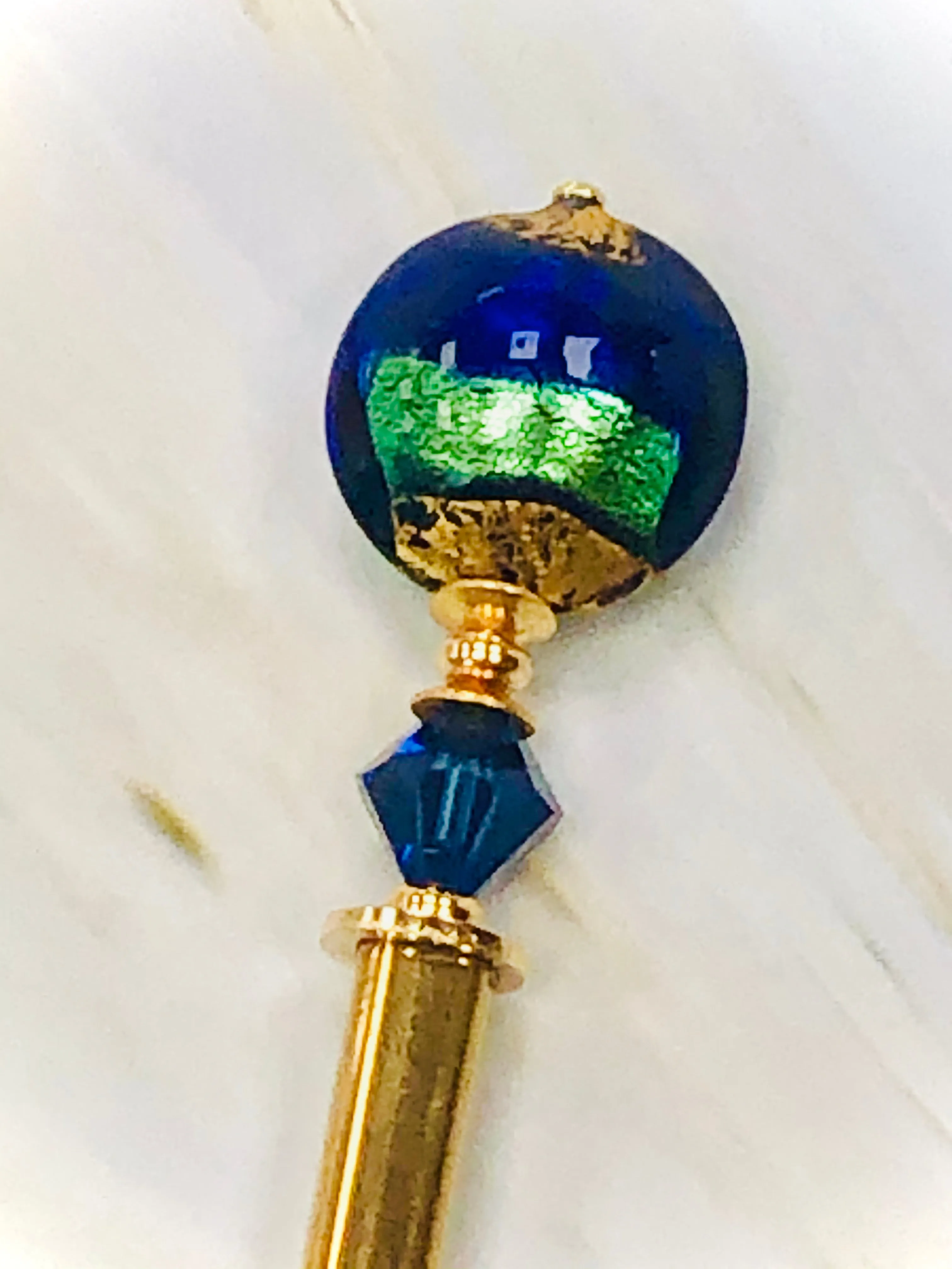 Cobalt Venetian 24k gold Art glass hair stick, gold hair pin, shawl pin, sweater pin