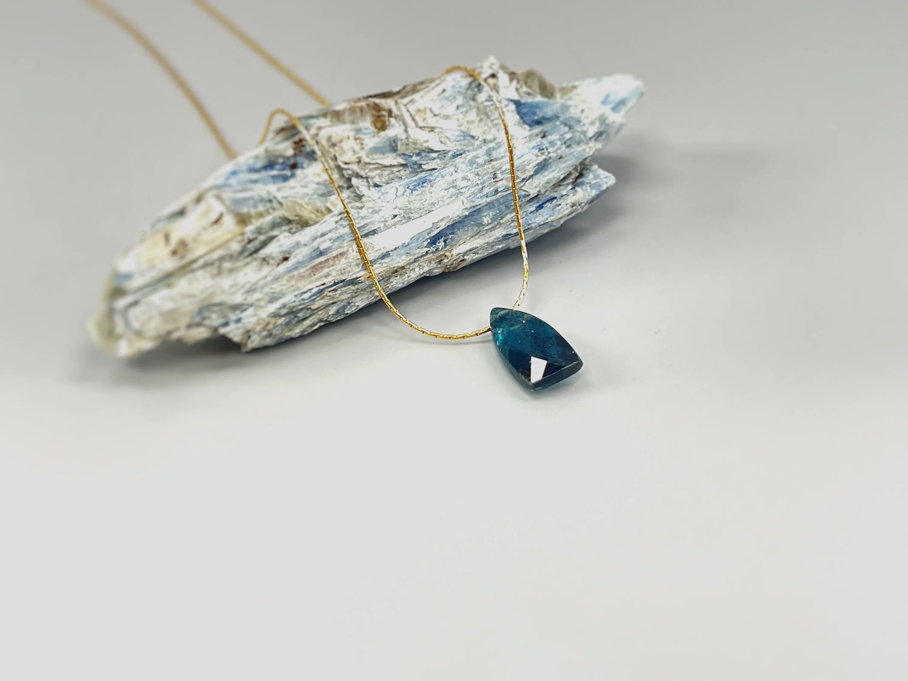 Dainty Moss Kyanite Necklace Gold, sterling silver