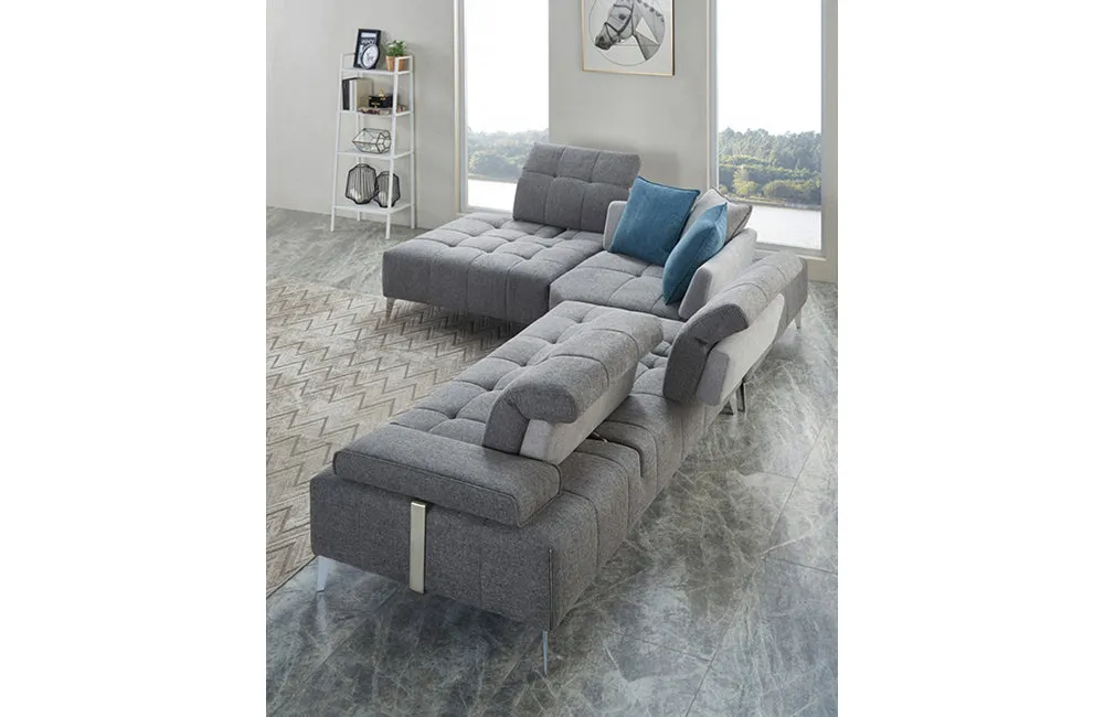 Divani Casa Nash Modern Grey Fabric Sectional Sofa Adjustable Backrest