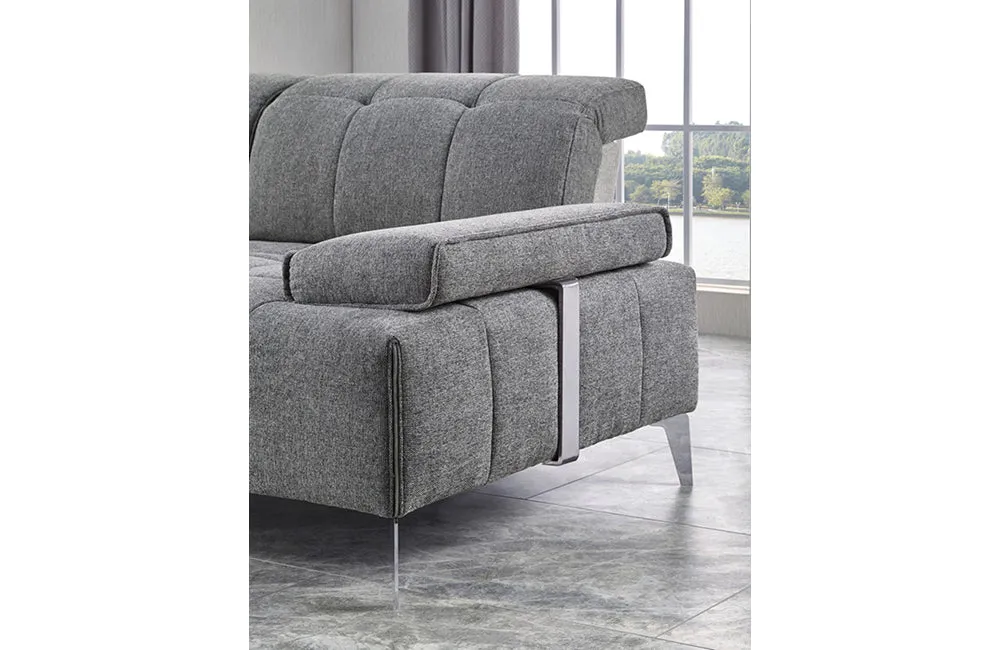 Divani Casa Nash Modern Grey Fabric Sectional Sofa Adjustable Backrest