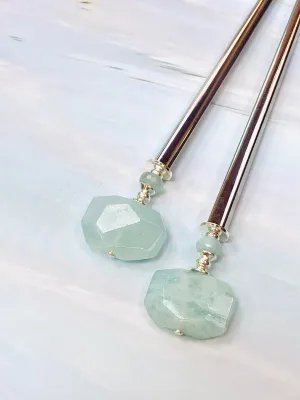 Genuine Aquamarine Gemstone Hair Sticks, Aquamarine silver Gemstone Hair Pin