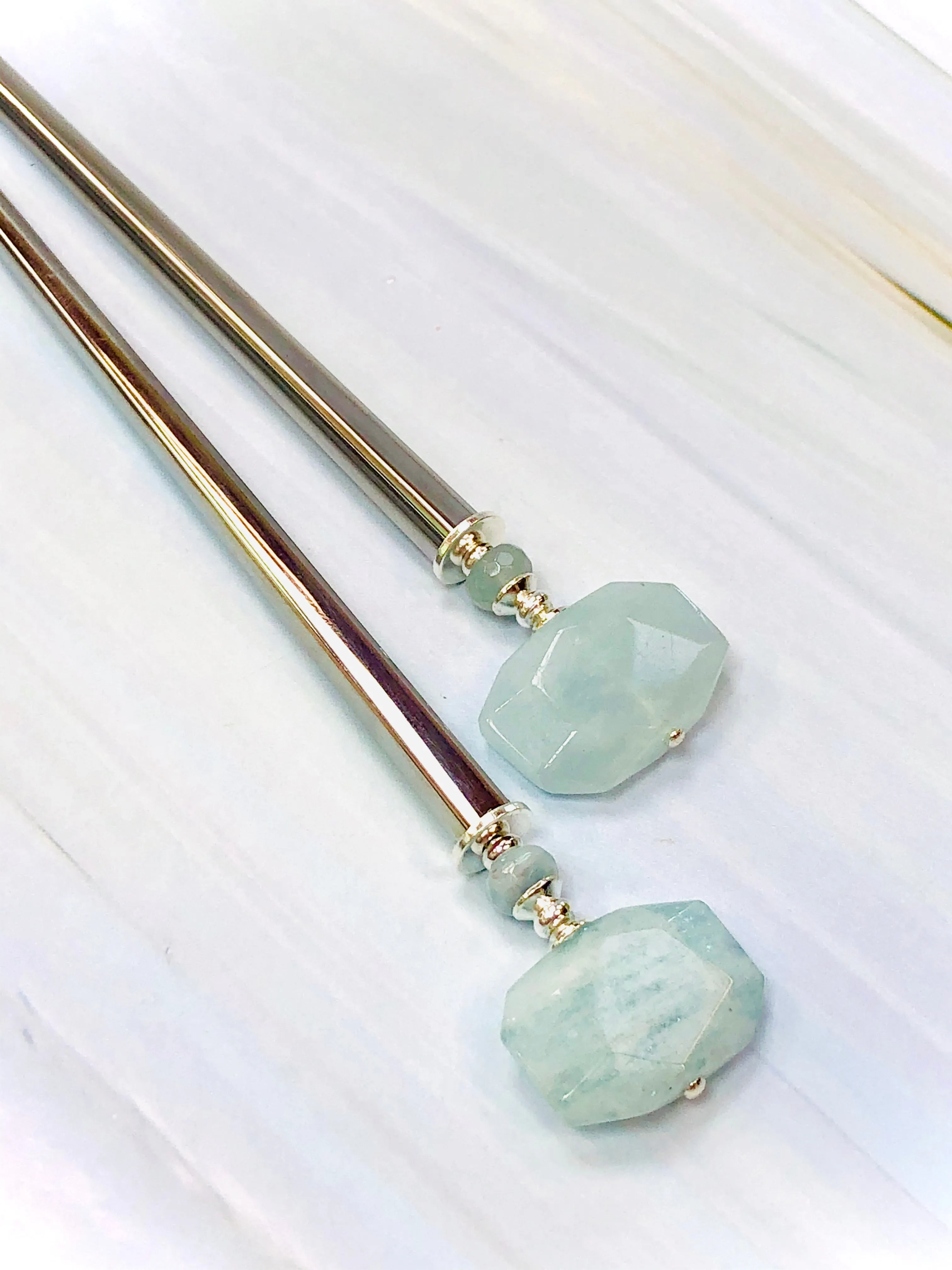 Genuine Aquamarine Gemstone Hair Sticks, Aquamarine silver Gemstone Hair Pin