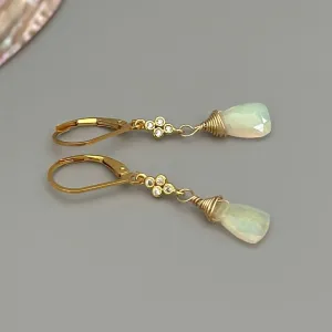 Genuine Opal earrings dangle, 14k Gold, Rose Gold, Sterling Silver with crystals