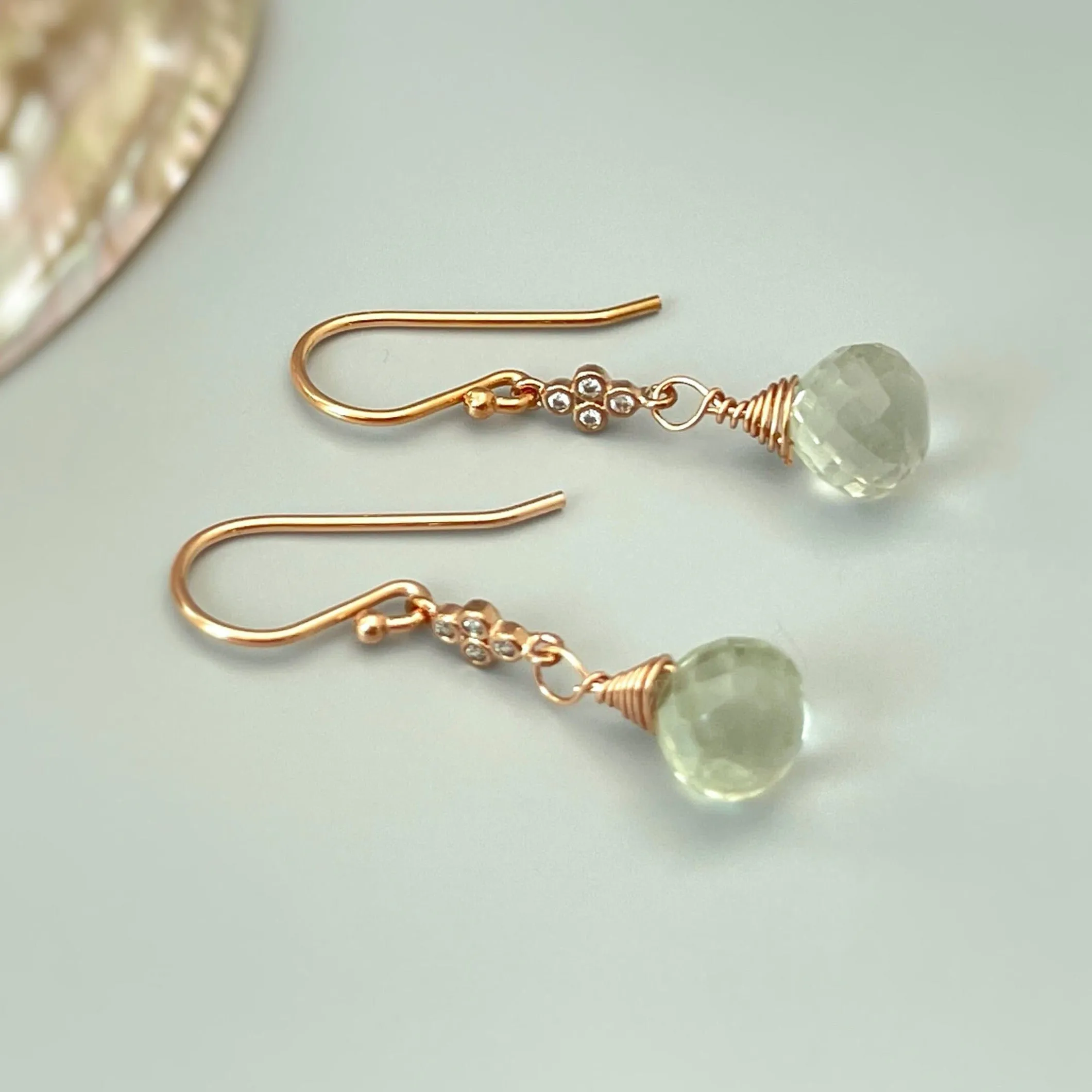 Green Amethyst earrings Rose Gold