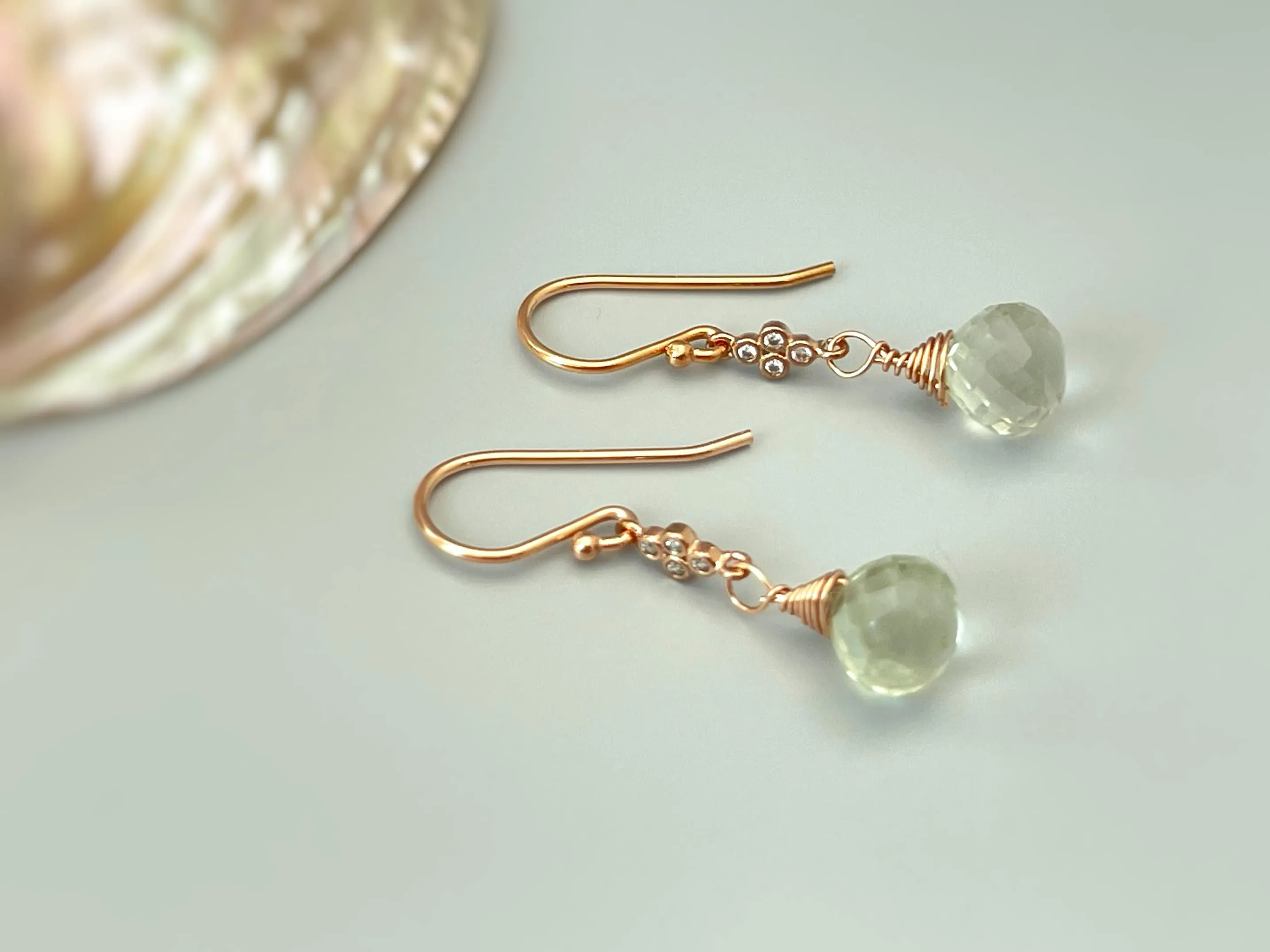 Green Amethyst earrings Rose Gold