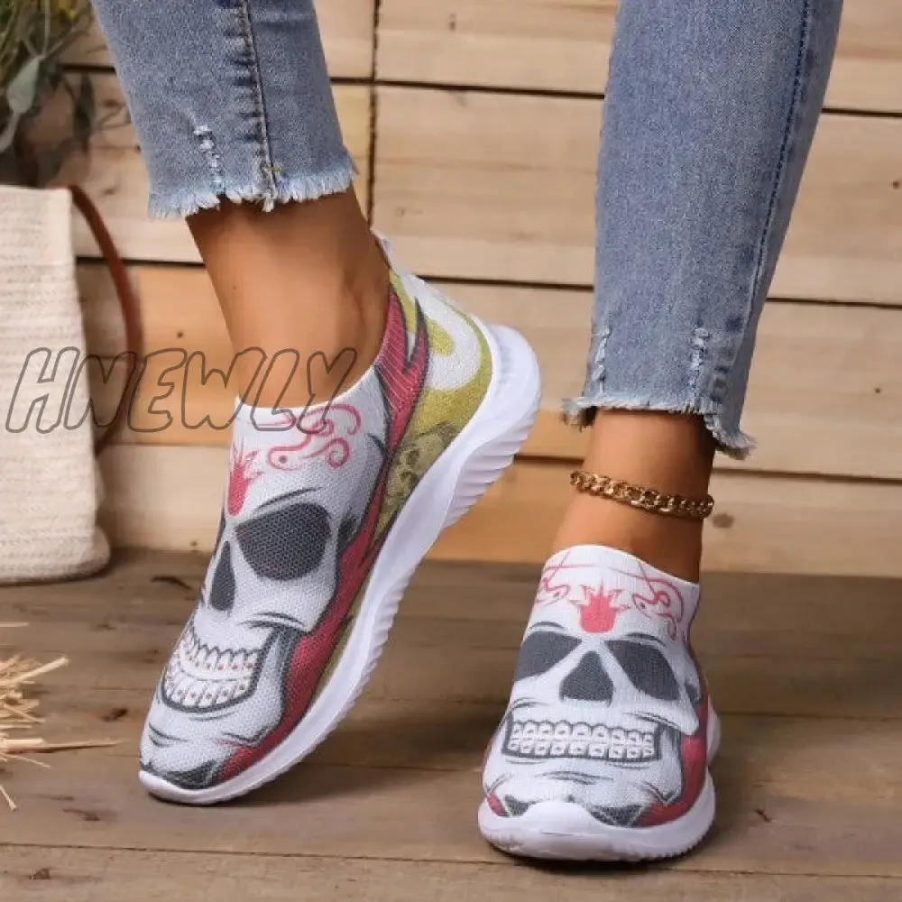 Hnewly - Halloween White Casual Patchwork Printing Round Comfortable Shoes