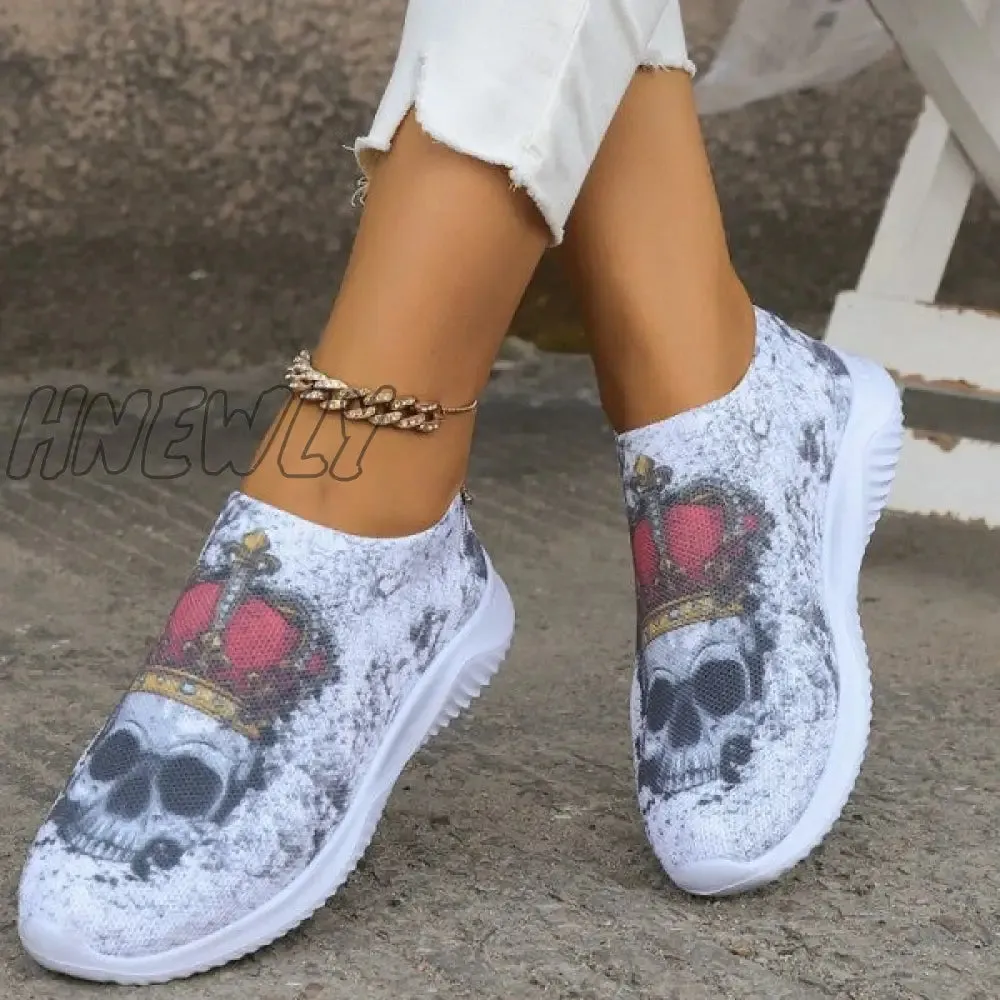 Hnewly - Halloween White Casual Patchwork Printing Round Comfortable Shoes