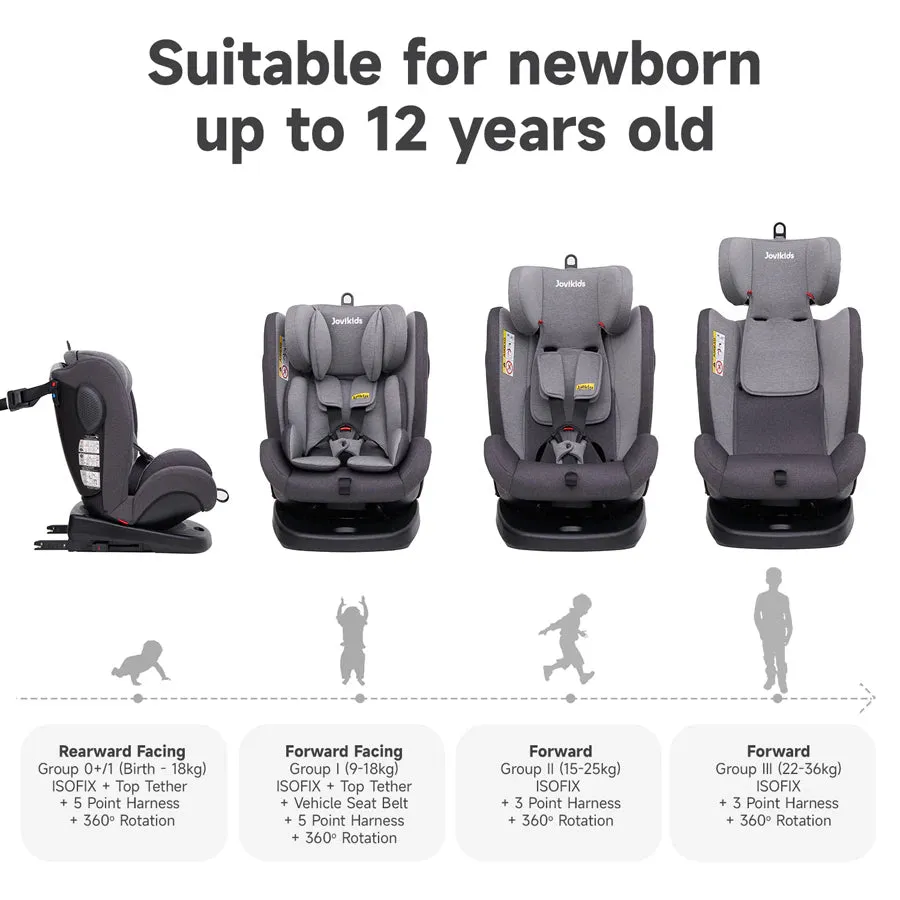 Jovikids Angel ISOFIX Rotating Carseat 360° Group 0/1/2/3 (Grey)