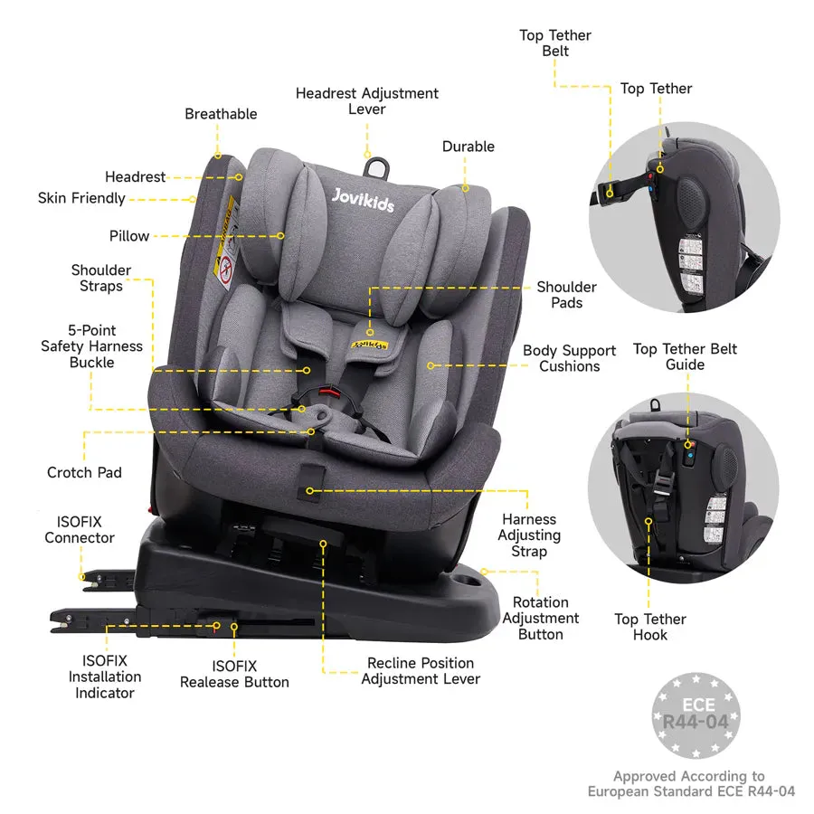 Jovikids Angel ISOFIX Rotating Carseat 360° Group 0/1/2/3 (Grey)