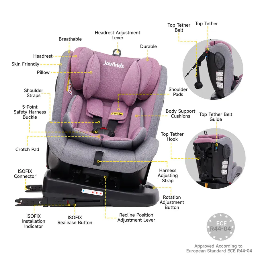 Jovikids Angel ISOFIX Rotating Carseat 360° Group 0/1/2/3 (Pink)