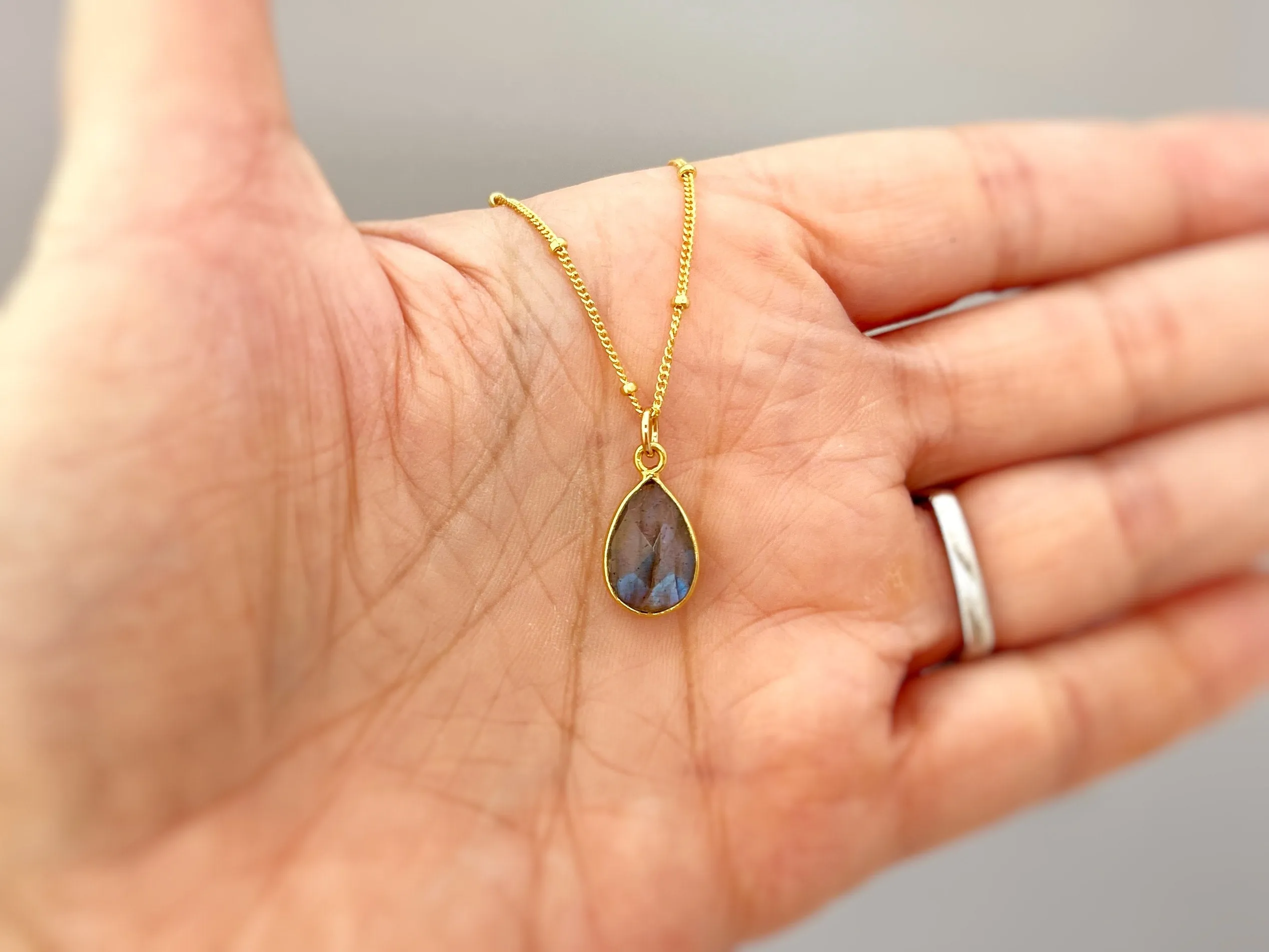 Labradorite Necklace Sterling Silver, Gold