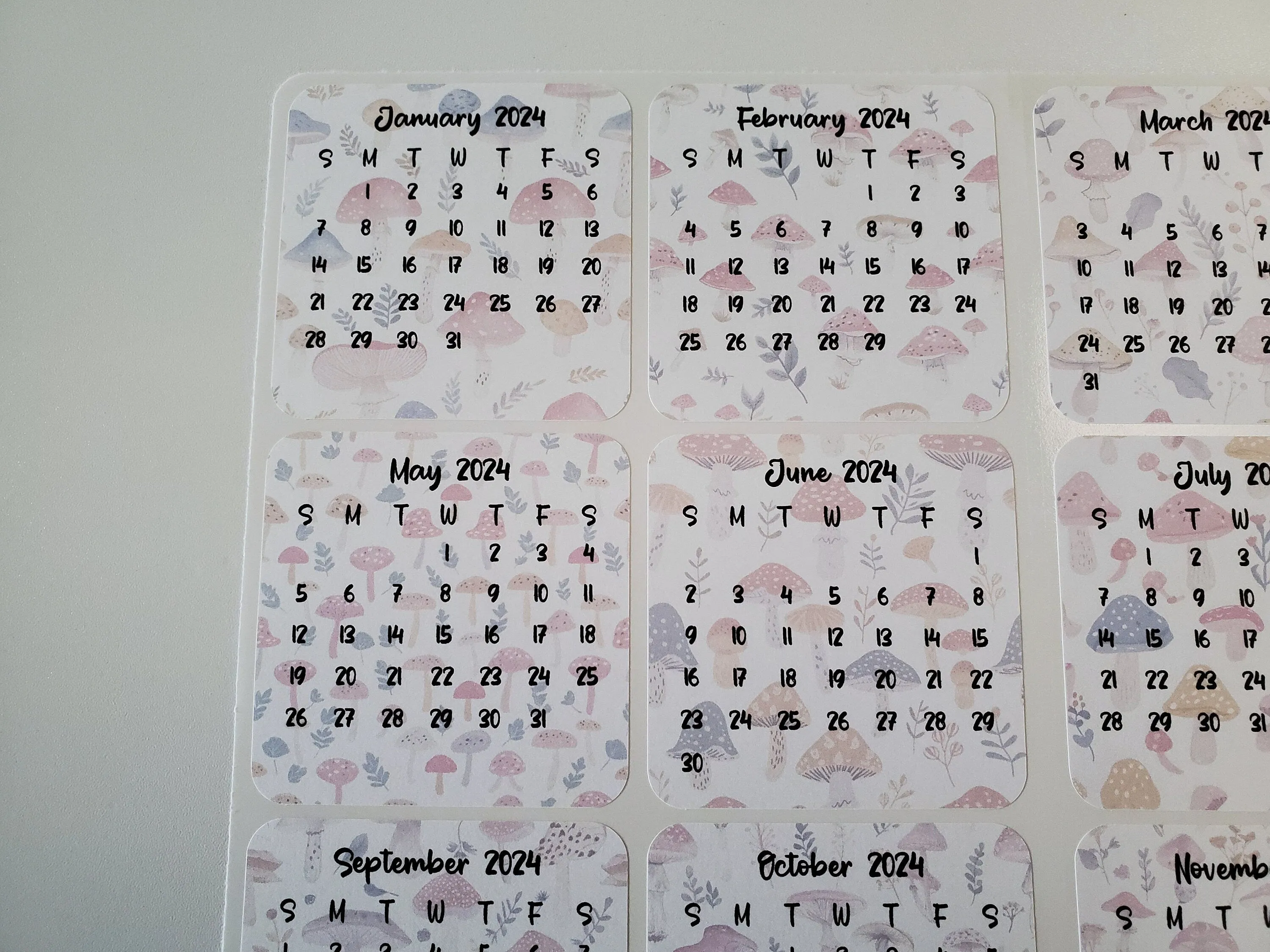 Mini Calendar Stickers with Mushrooms - Style E