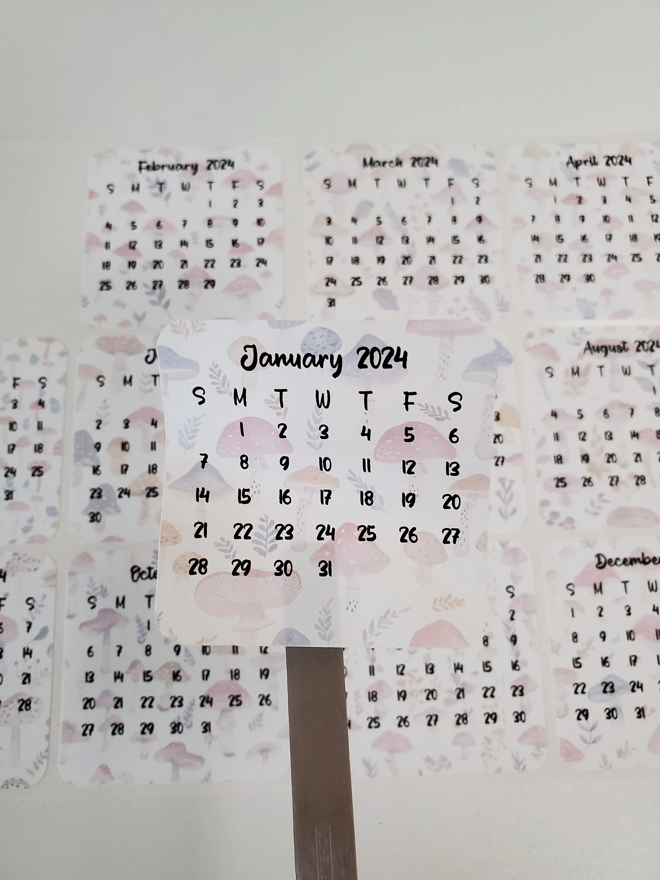 Mini Calendar Stickers with Mushrooms - Style E