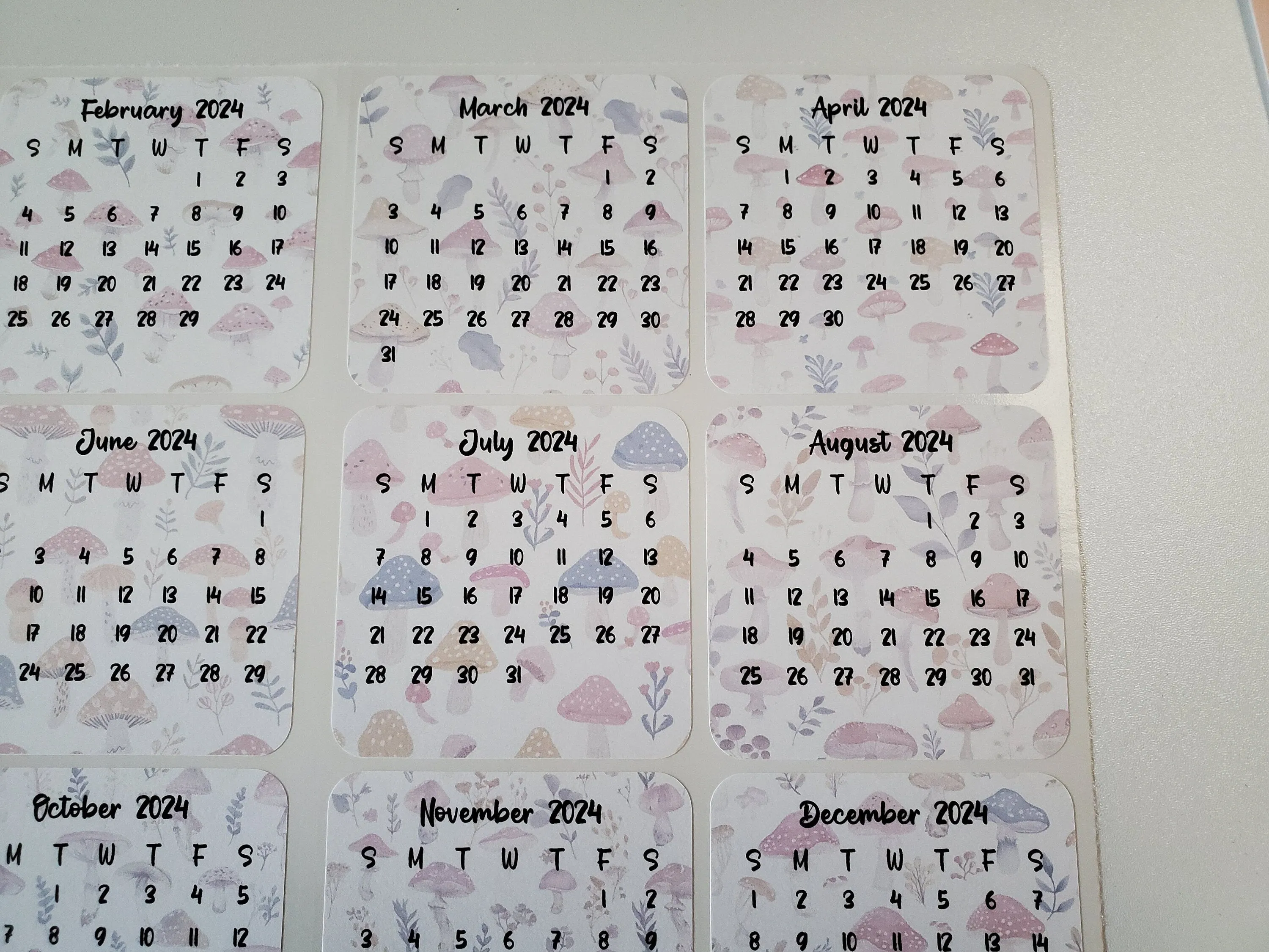 Mini Calendar Stickers with Mushrooms - Style E