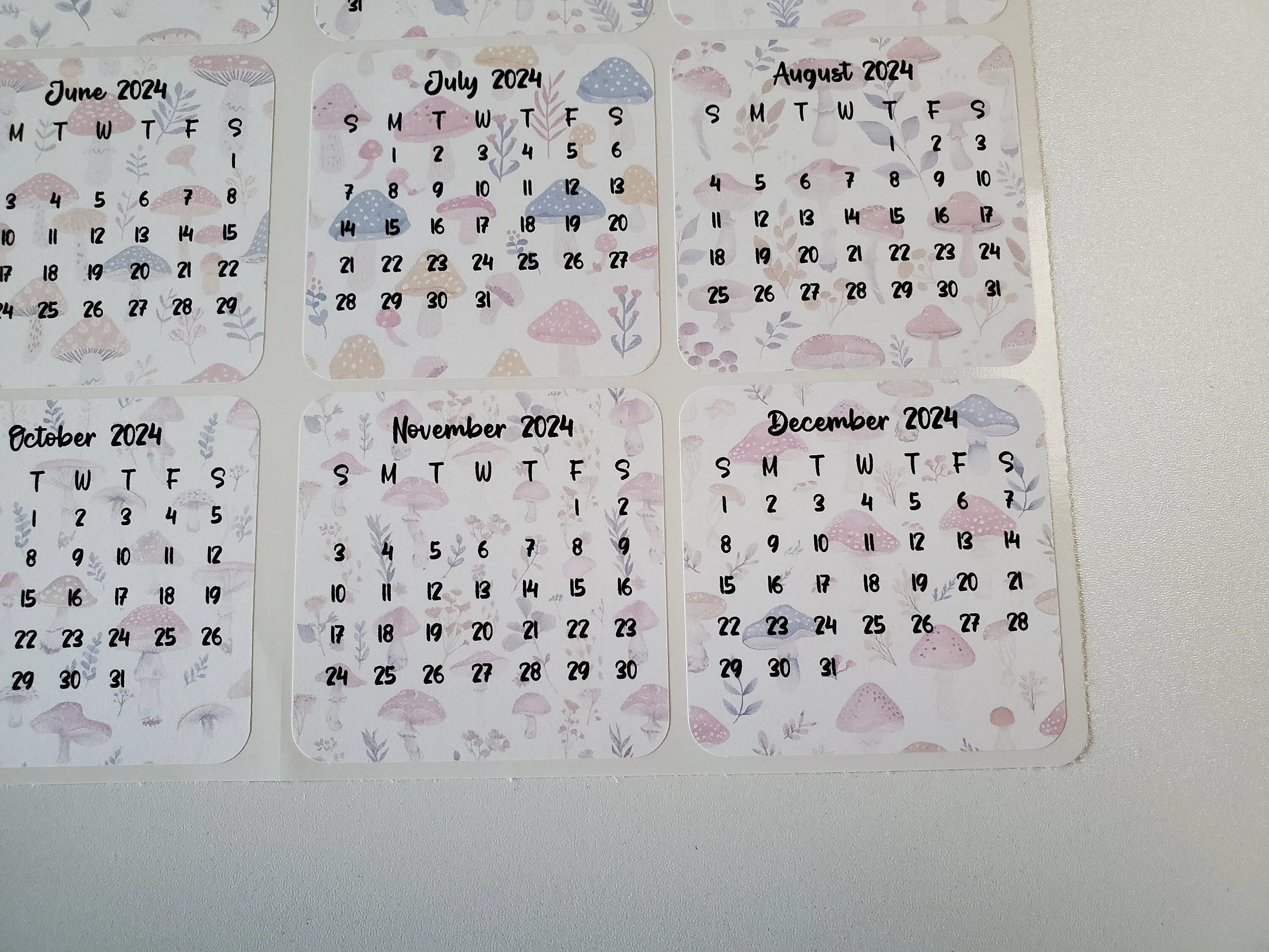 Mini Calendar Stickers with Mushrooms - Style E