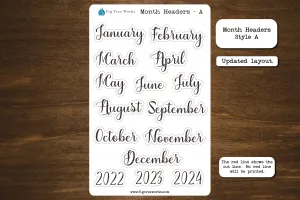 Month Header Planner Stickers  | Month Names Sticker, Kiss Cut, Matte Finish | Style A