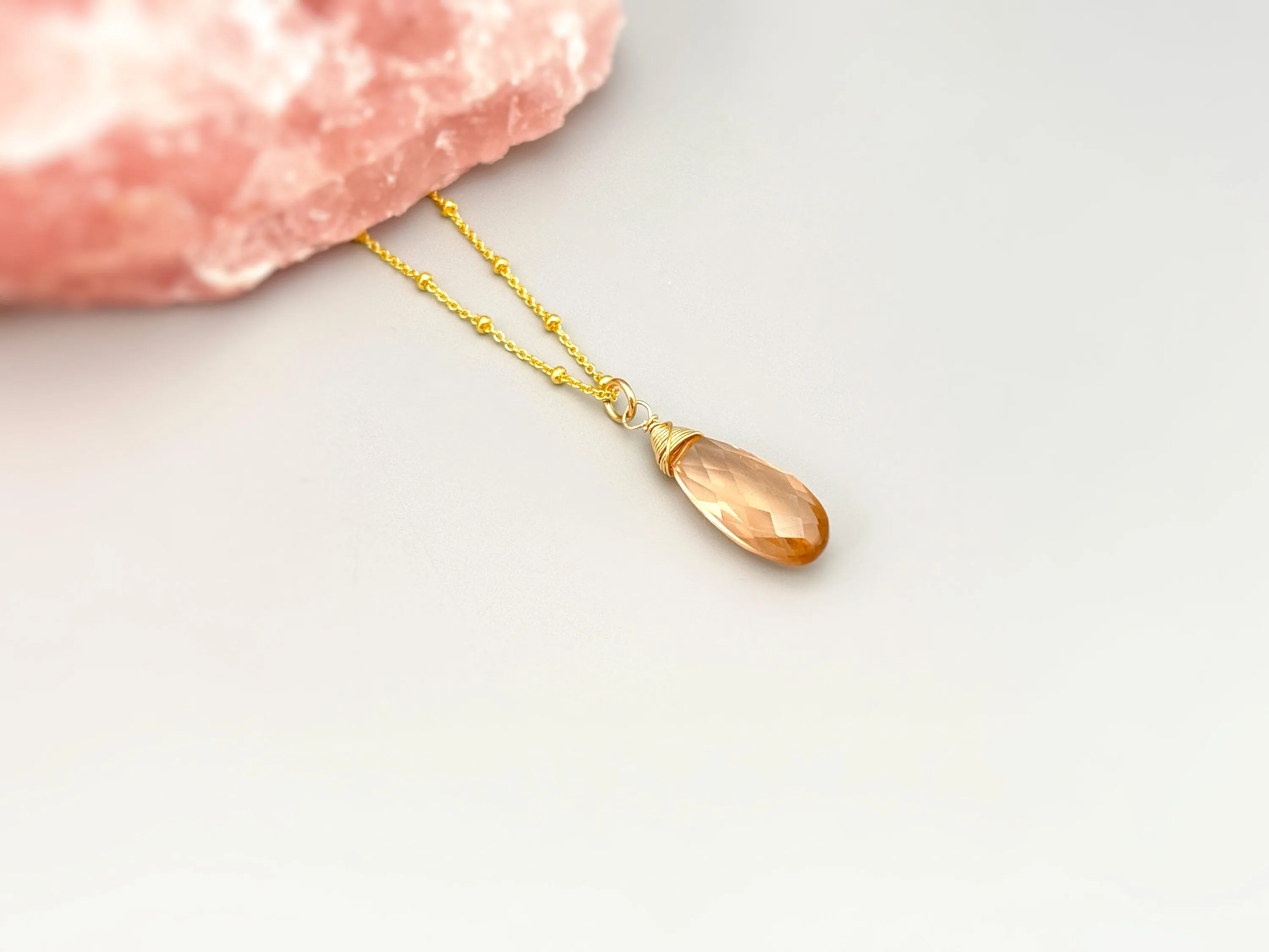 Morganite Necklace Sterling Silver, Gold, Rose Gold