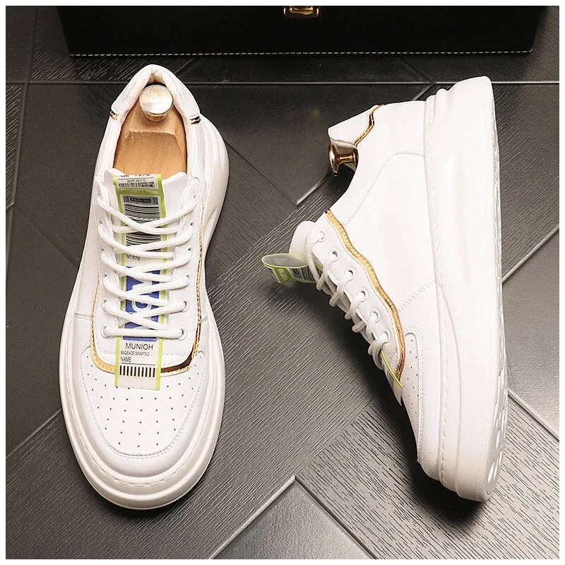 New Brand Designer Men's Comfortable White  Lace Up Board Shoes Causal Flats Moccasins Luxury Punk Rock Walking Sneakers