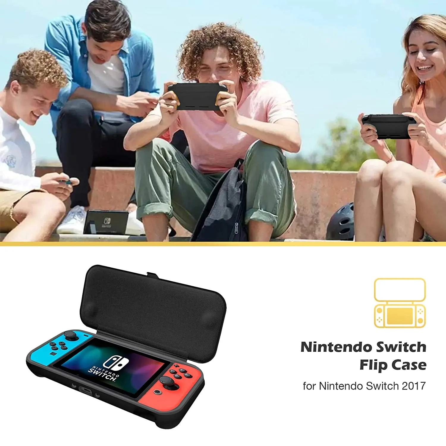 Nintendo Switch 2017 Flip Cover Case with 2 Tempered Glass Screen Protector | ProCase