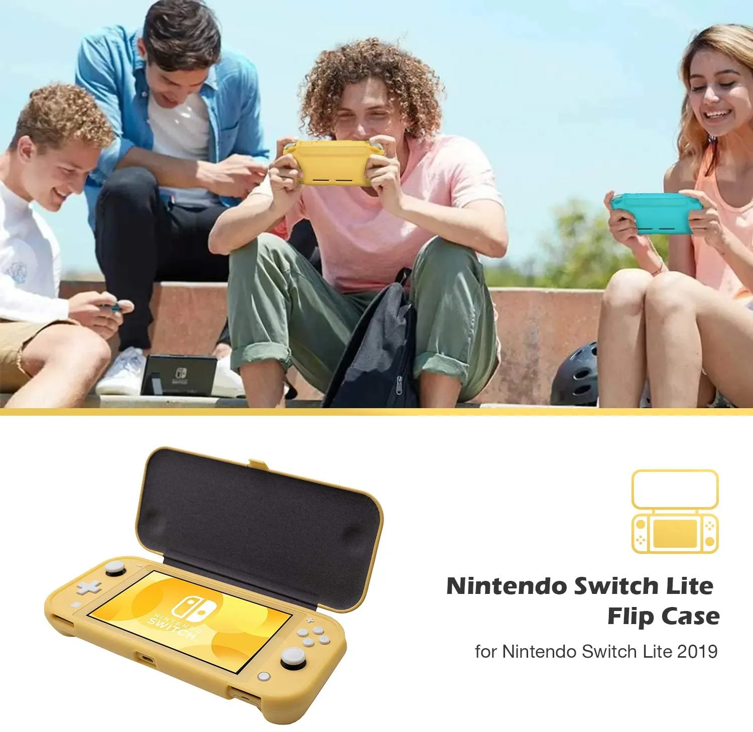 Nintendo Switch Lite Flip Cover Case with 2 Pack Tempered Glass Screen Protectors | ProCase