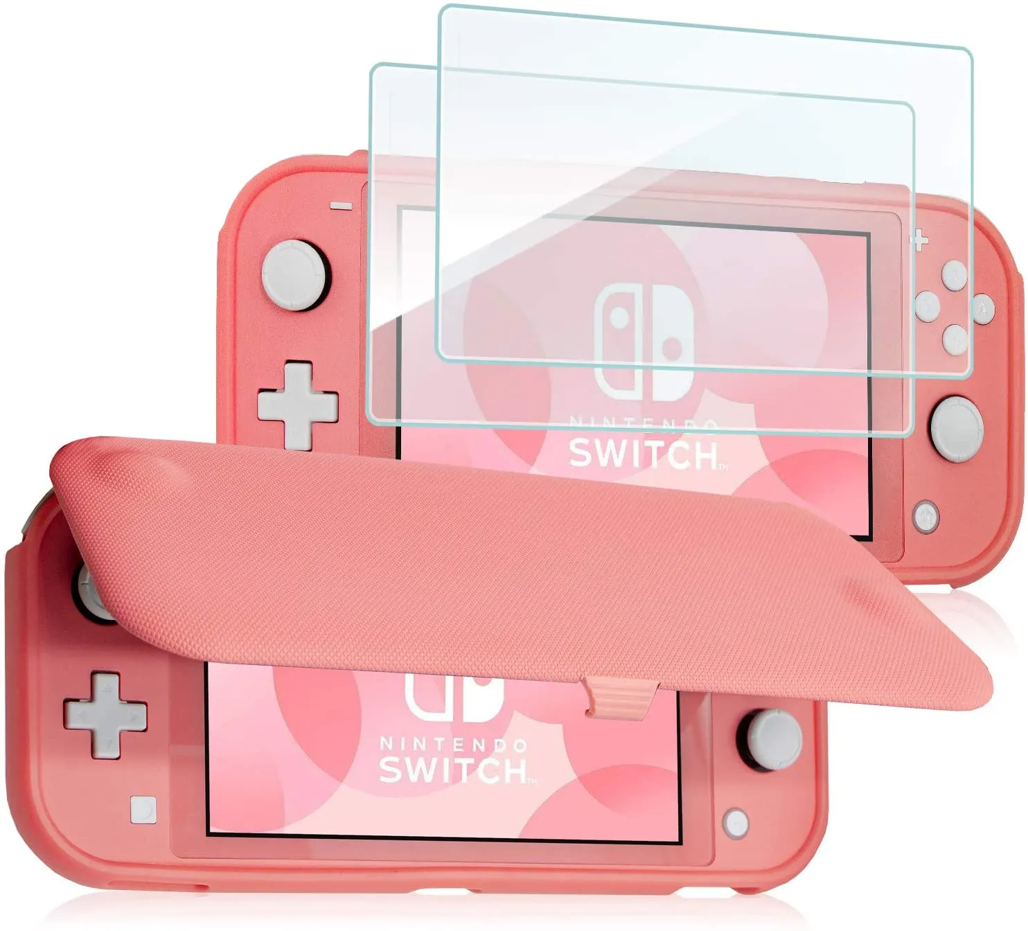 Nintendo Switch Lite Flip Cover Case with 2 Pack Tempered Glass Screen Protectors | ProCase