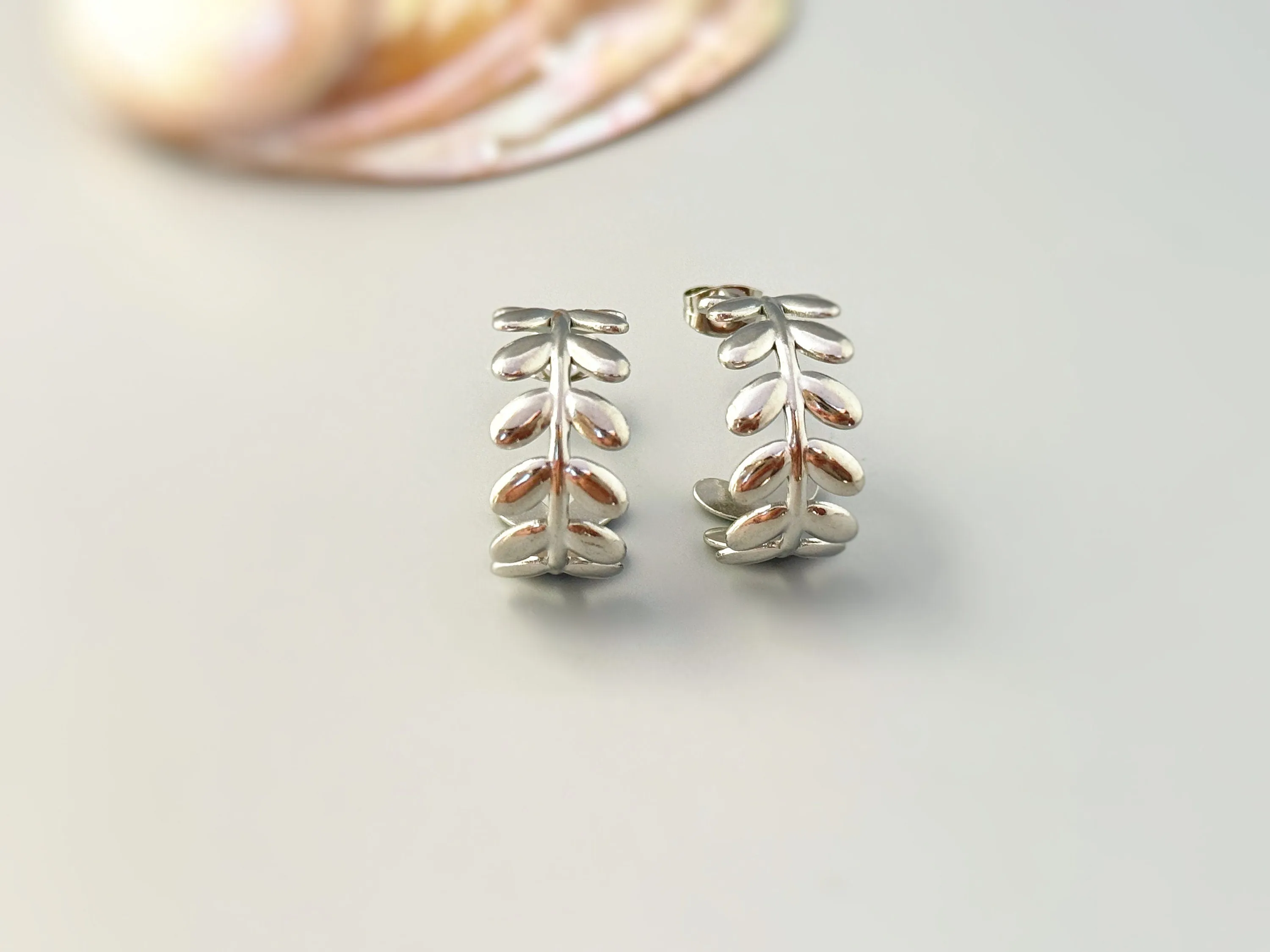 Rose Gold Olive Leaf Earrings Stud Hoops