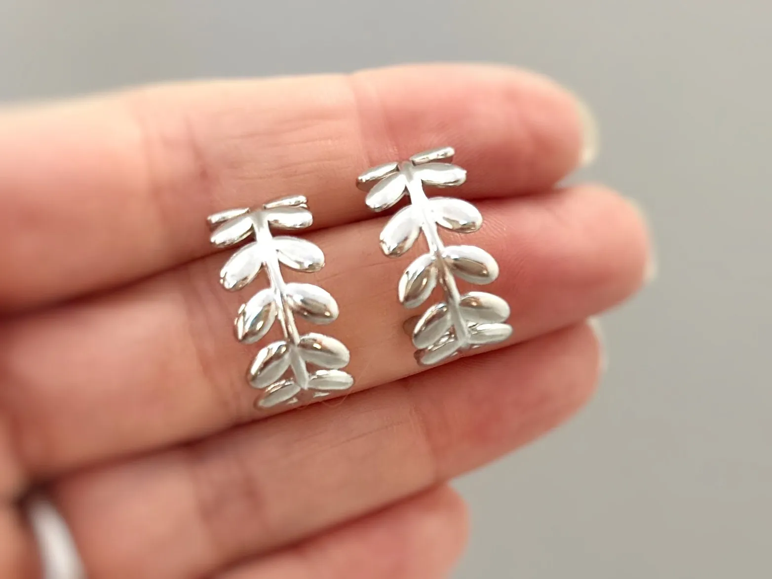 Rose Gold Olive Leaf Earrings Stud Hoops