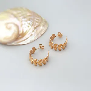 Rose Gold Olive Leaf Earrings Stud Hoops