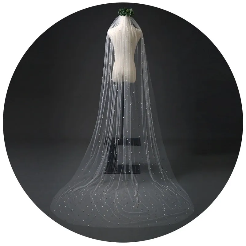 Simple Retro Pearl Veil Hair Comb Bridal Veil