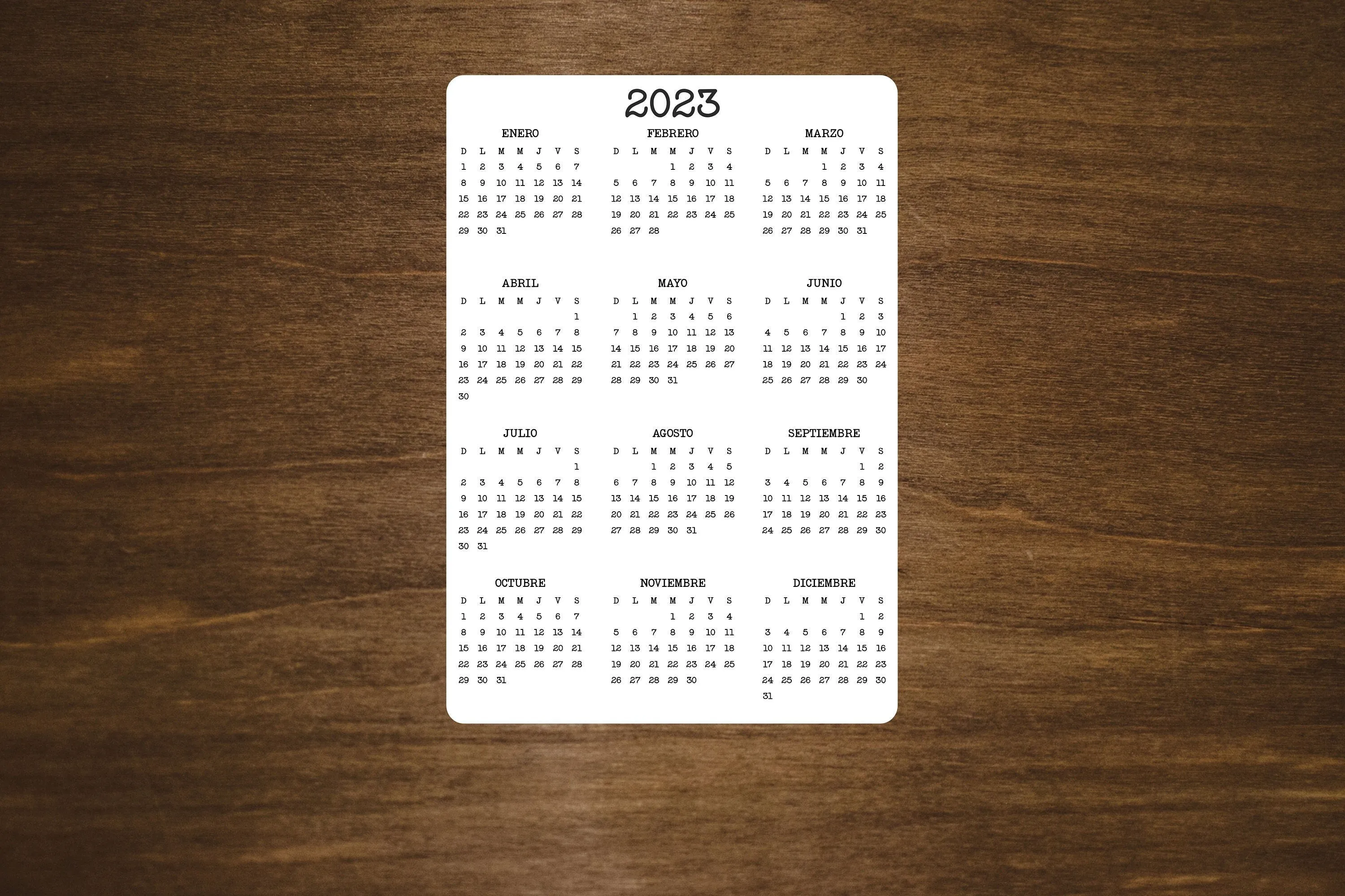 Spanish Year At A Glance Calendar Sticker