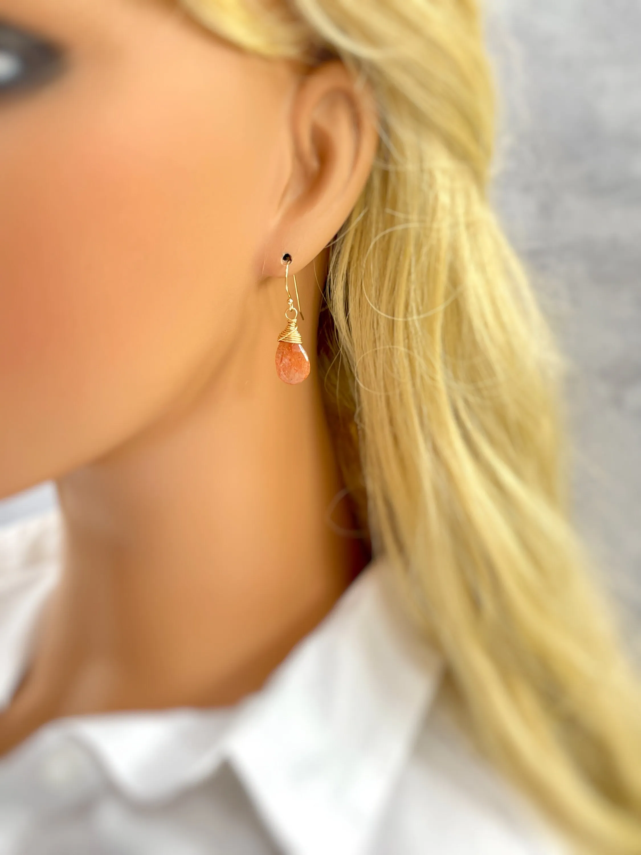 Sunstone Earrings dangle 14k Gold fill