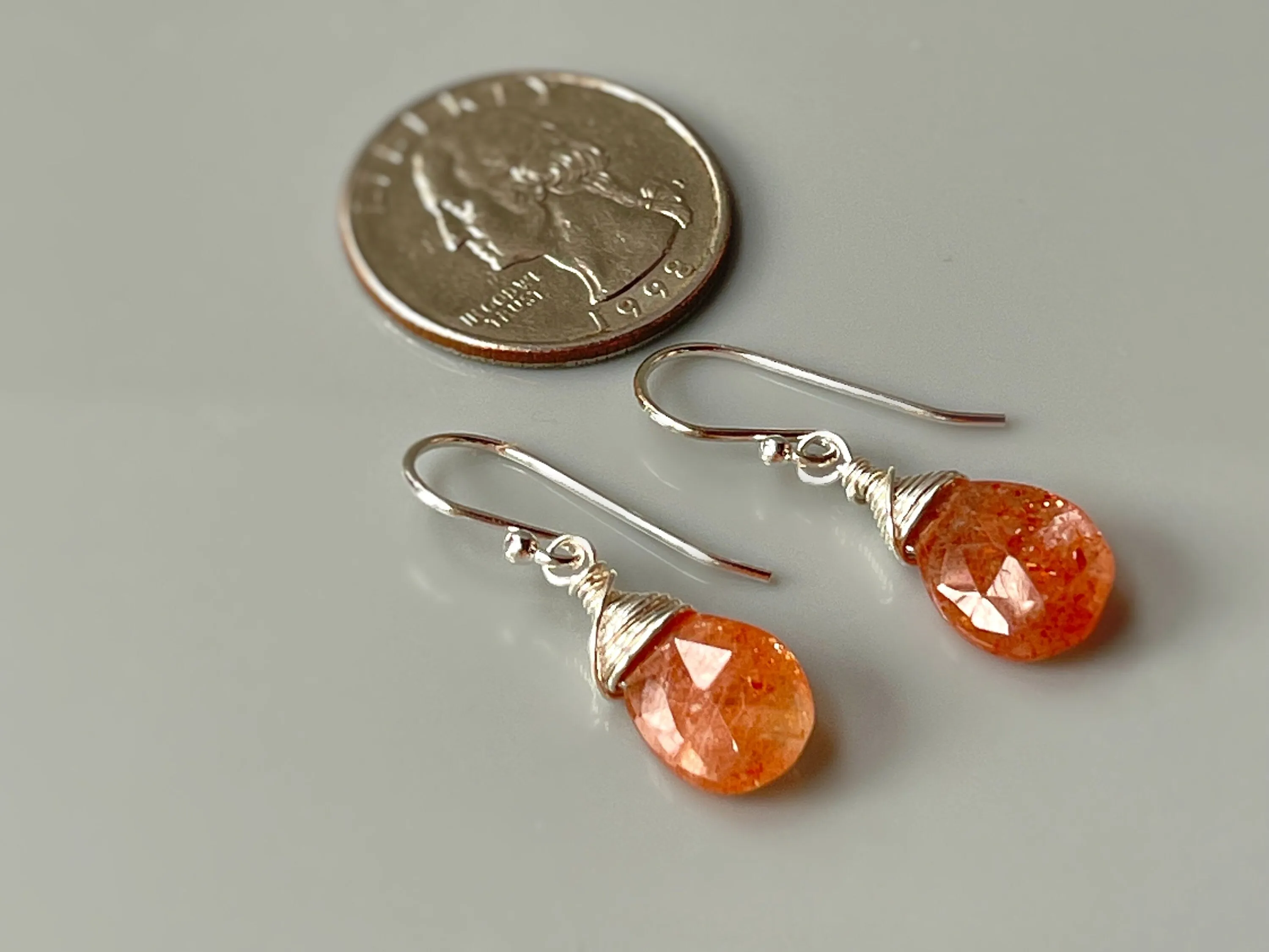 Sunstone Earrings dangle 14k Gold fill