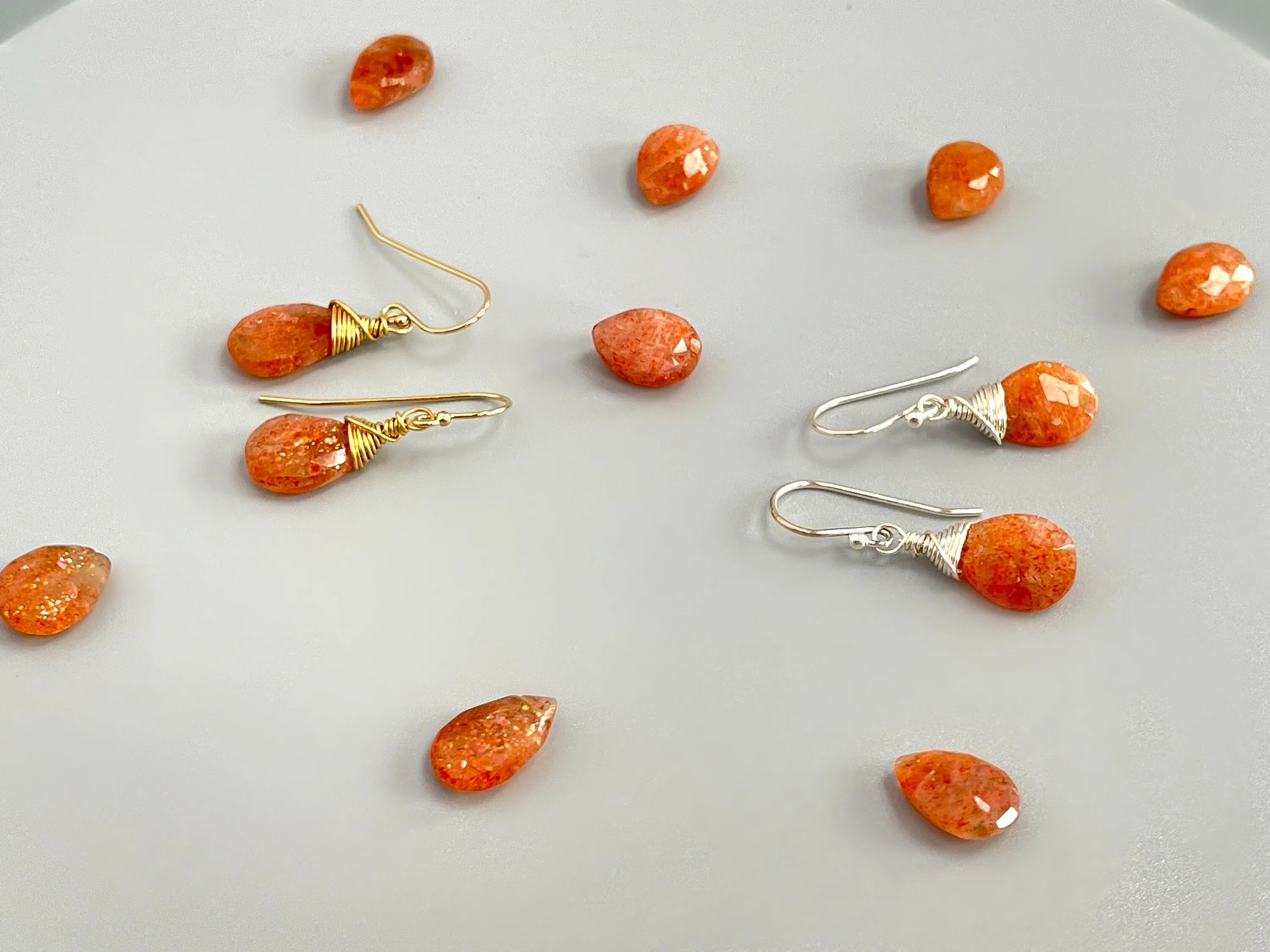 Sunstone Earrings dangle 14k Gold fill